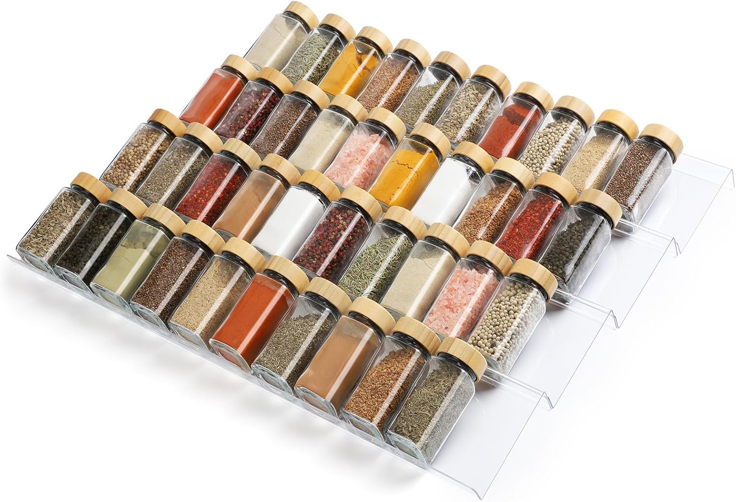 Suneerplay Spice Drawer Organizer 8 Tier, Acrylic Seasoning Organizer Rack, Clear Spice Rack Tray, Kitchen Seasoning Jars Drawers Insert (Jars Not Included/Expandable From 13″ to 26″)