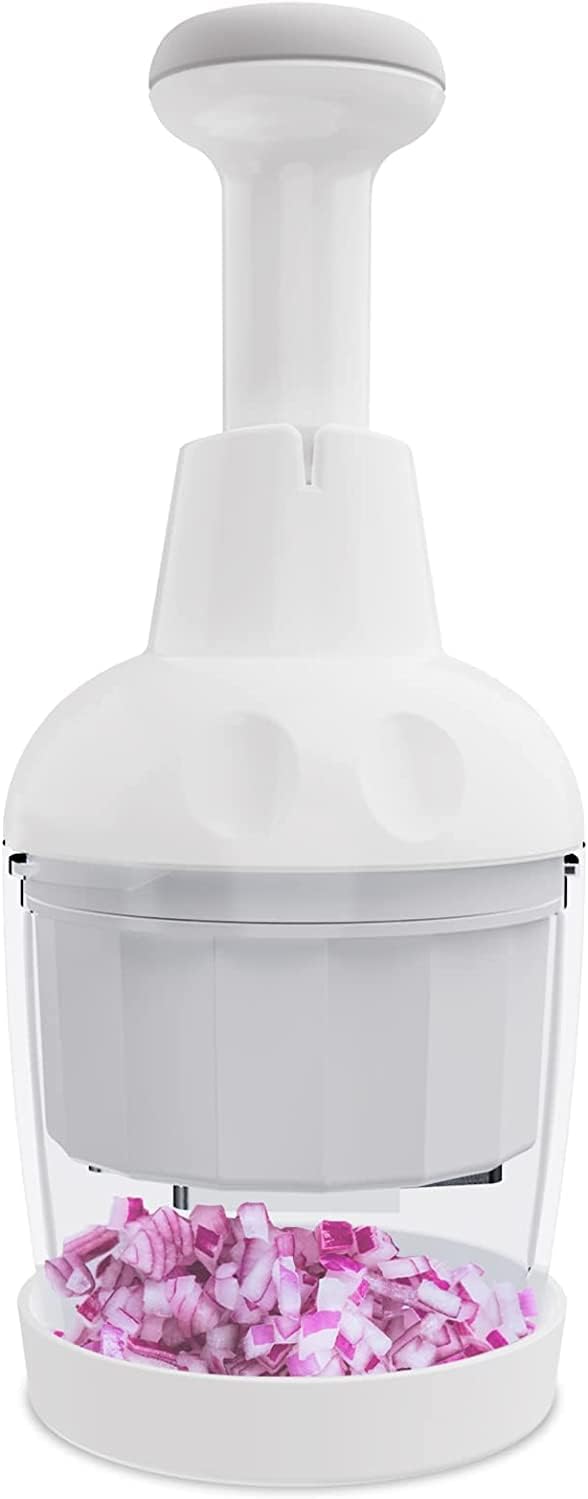 Pamperεd Chef Food Chopper, Vegetable Chopper, Onion Chopper, Garlic Chopper, Manual Hand Chopper For Vegetables Salads Onion Ginger Carrot Garlic Fruit Nuts, Dishwasher-safe, White, Easy to Clean