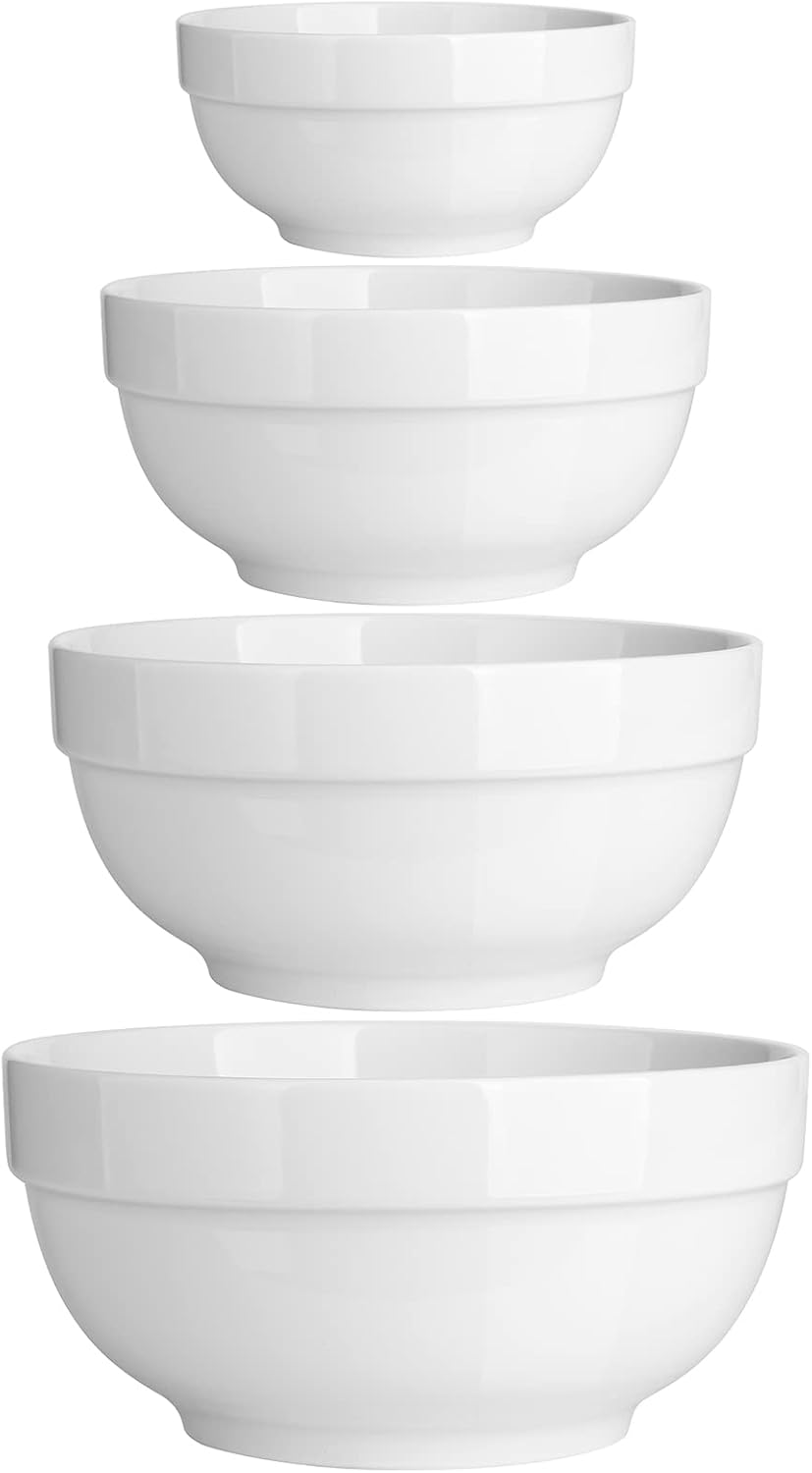 DOWAN Serving Bowls, 64/42/22/12 Oz Serving Dishes for Entertaining, Soft White Porcelain Nesting Bowls Set, Microwave & Dishwasher Safe, Versatile Prep Bowls for Fruit Salad Pasta Dessert Cereal