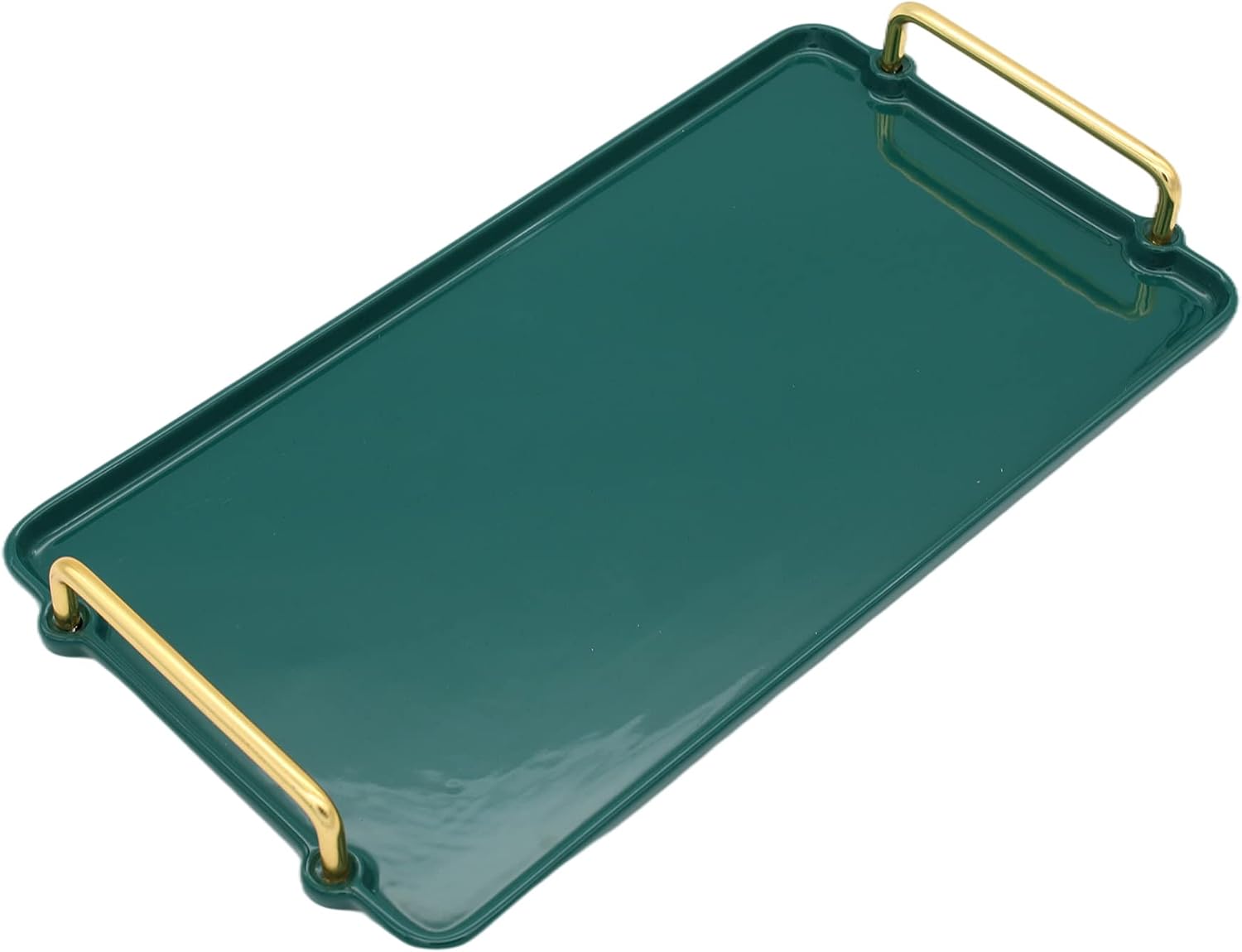 Ceramic Decorative Tray with Golden Metal Handle, ANZUSY Serving Tray Table Tray Rectangle Ottoman Tray Home Decorative for Coffee Table, Living Room, Kitchen -Rectangular Large Green