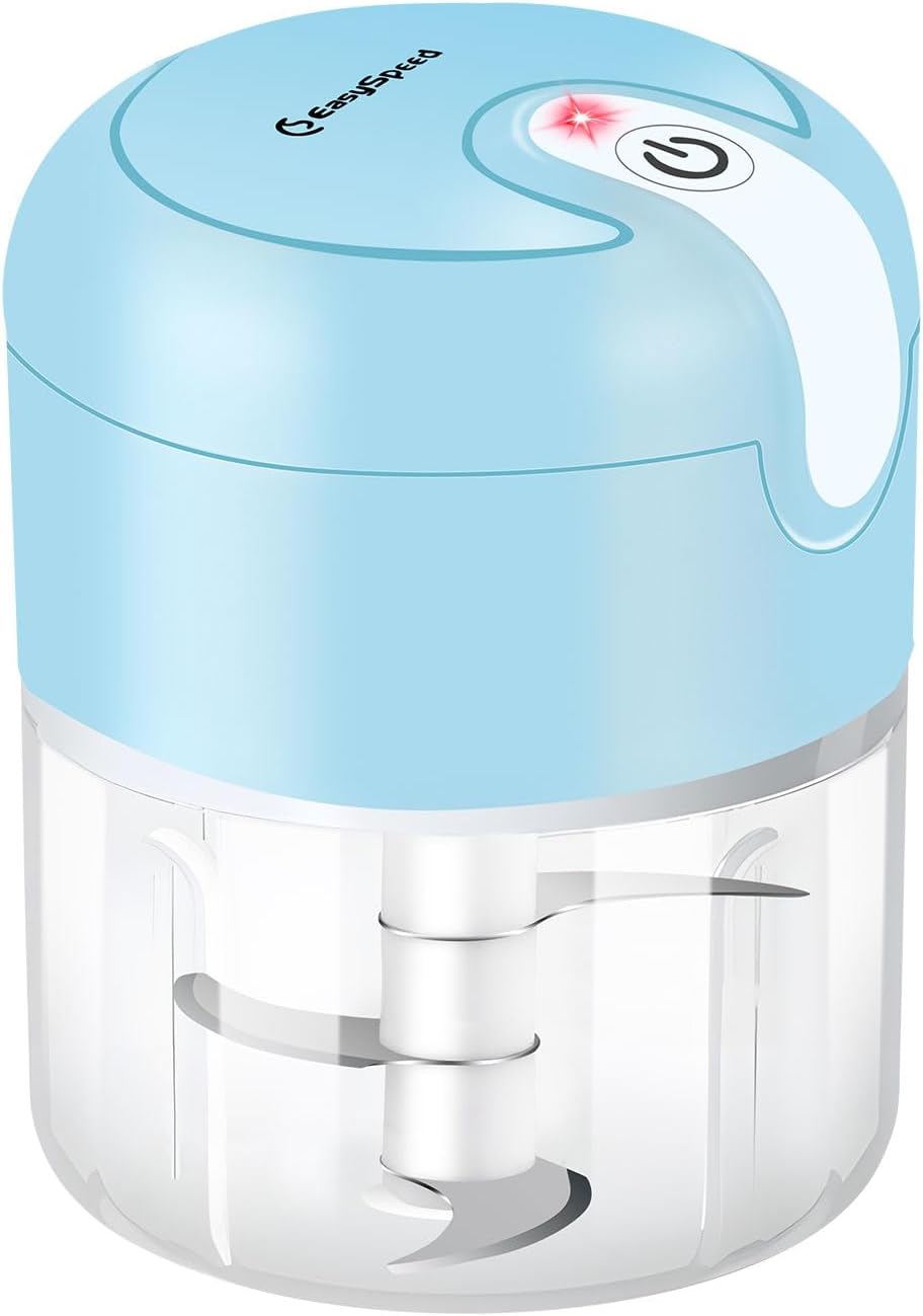 EASYSPEED Electric Garlic Chopper 1Cup, Mini USB Charging Wireless Food Processor with 304 Stainless Steel, 3 Sharp Blades, Portable Kitchen Vegetable Grinder for Onion, Garlic, Ginger, Baby Food