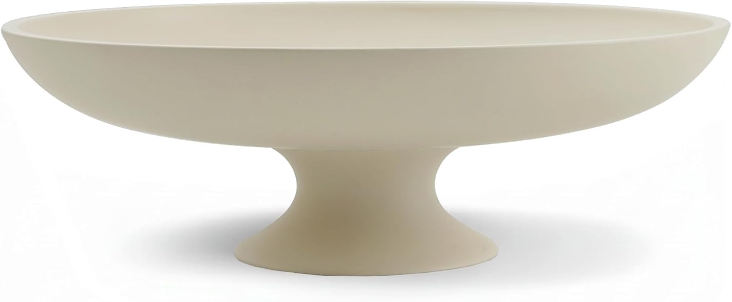 Cream Concrete Decorative Fruit Bowl, 11.45″ Large Modern Pedestal Bowl for Kitchen Counter, Coffee Table, Entryway Table, Centerpiece Catch All Key Bowl