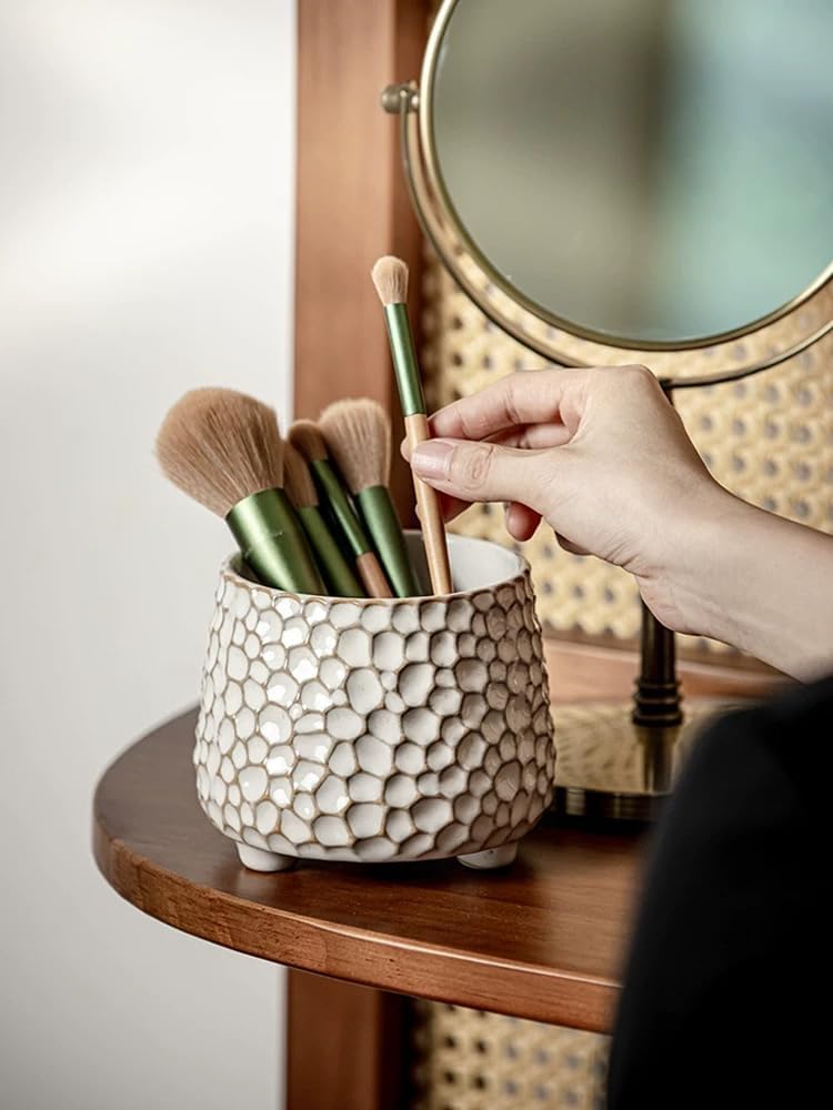 Small Ceramic Utensil Crock, 4.5 Inches Utensil Holder for Counter, Kitchen Utensil Organizer, Farmhouse Kitchens Countertop Decor Gift Dishwasher Safe(Small）