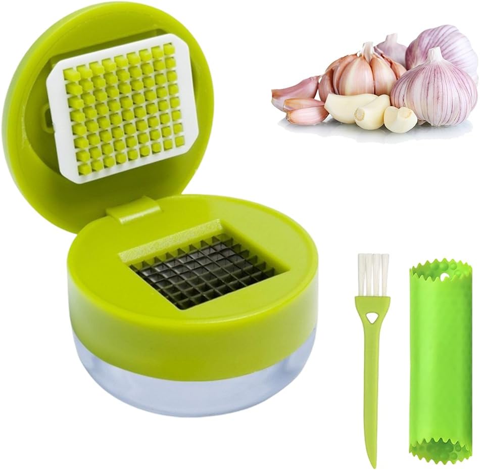 Manual Garlic Twister & Masher, Mini Garlic Chopper And Press With Container, Stainless Steel Blades, Garlic Slicer Dicer Tool
