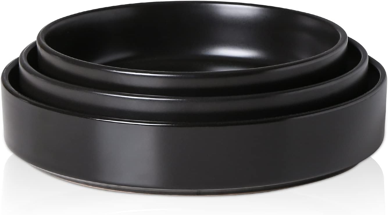 Stone Lain Celina Stoneware 3-Piece Serving Bowl Set, Black Plates and Bowls, Minimalist Dinnerware, Dish Set for 1, Straight Rim Design, Microwave & Dishwasher Safe Tableware