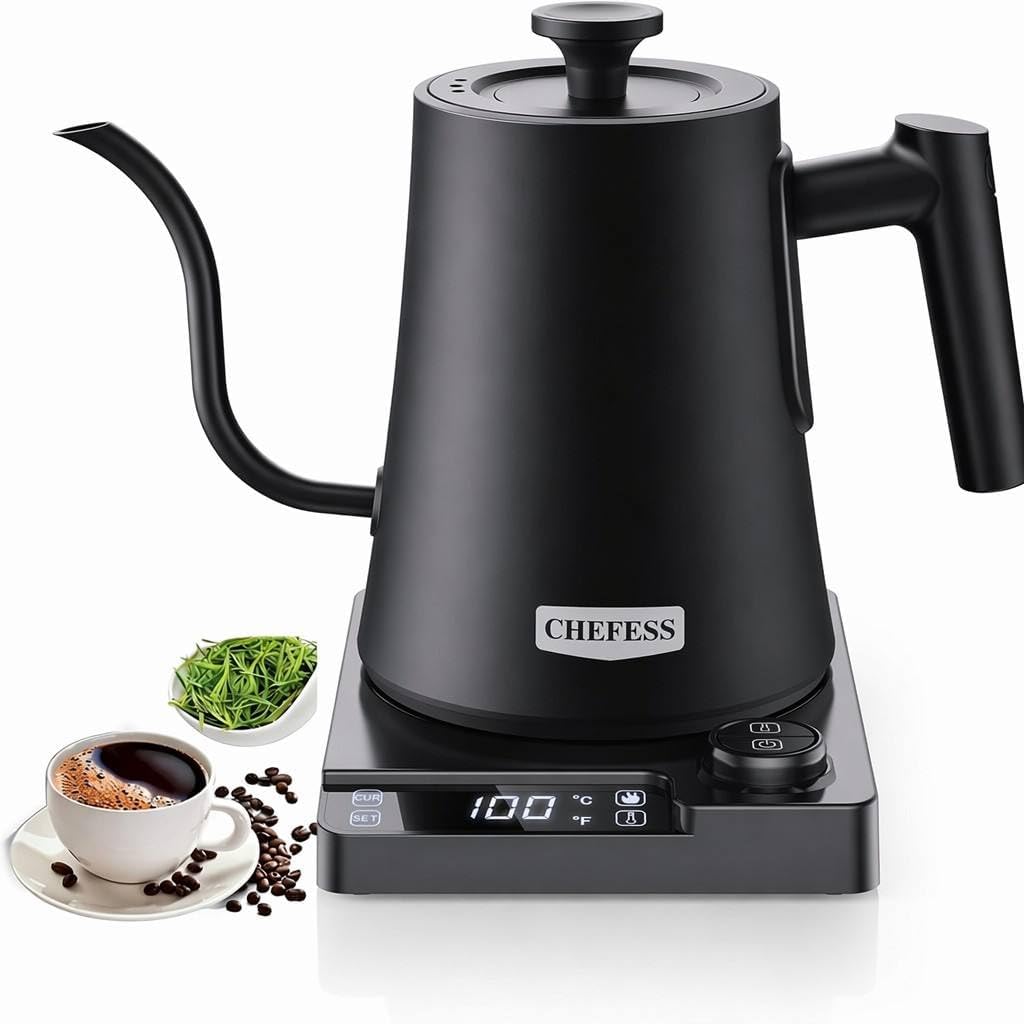 Gooseneck Electric Kettle, ±1°F Temperature Control, Up to 24H Keep Warm, 1.0L 1200W Fast Heating, 304 Stainless Steel Interior, Built-in Brew Timer, Pour Over Kettle for Coffee and Tea