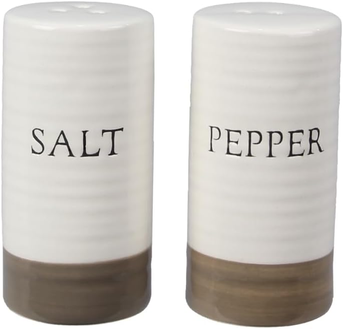 Young’s Inc. Farmhouse Mini Ceramic Salt and Pepper Shaker Set – Cute Kitchen Table Accessories and Decor, Small 3-Inch Modern White Rustic Dining Table Decor for Everyday Dining and Gift Giving