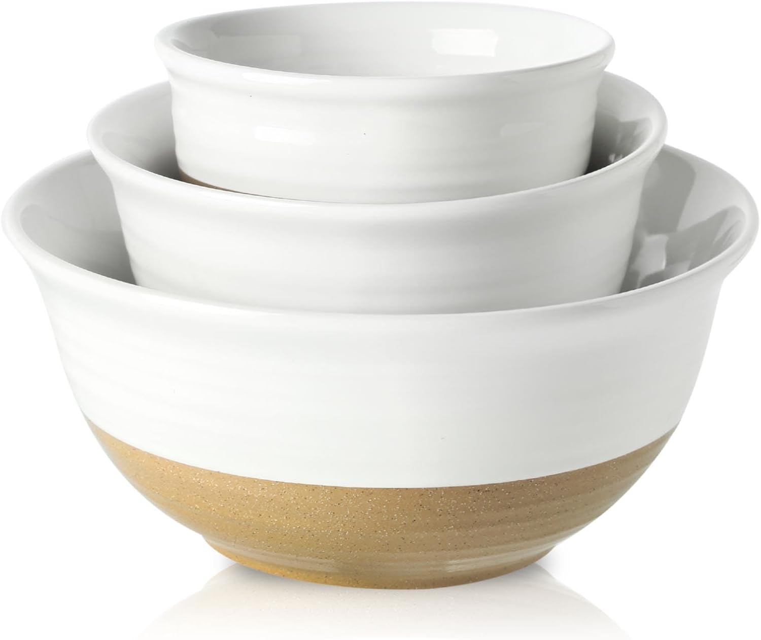 HASENSE Ceramic Mixing Bowls, Large Serving Salad Pasta Bowls Set, 2.1/1.0/0.5 Qt for Entertaining, White Nesting Batter Bowls for Prepping Baking, Dishwasher Microwave Safe, Set of 3