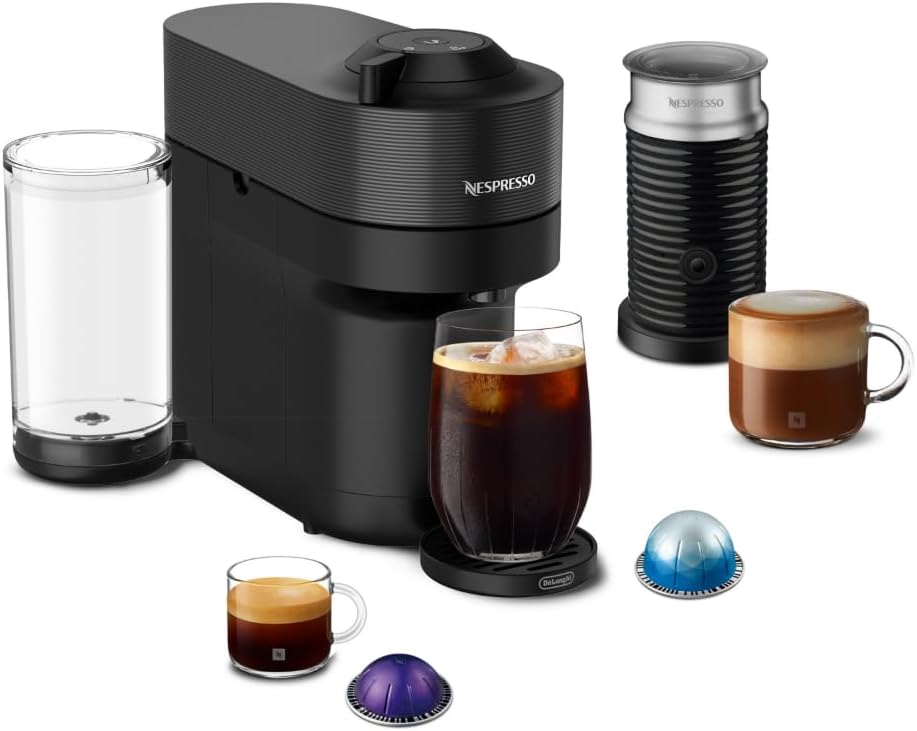 Nespresso Vertuo Pop+ Coffee and Espresso Machine by De’Longhi with Aeroccino Milk Frother, Liquorice Black