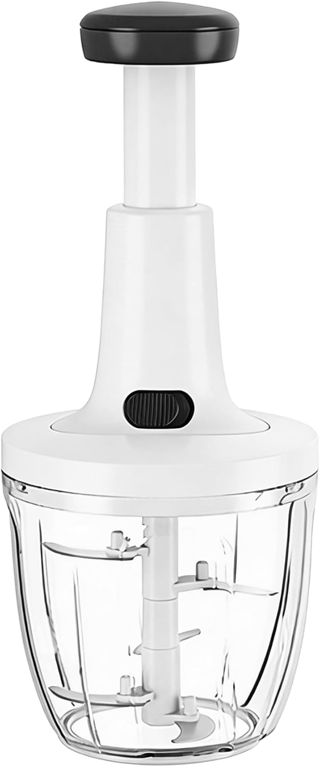 Manual Food Chopper Hand Push Express Vegetable Dicer Mincer Sharp Blades Onion Cutter Garlic Mincer with Container for Chili Meat Nuts Herbs, Dishwasher Safe