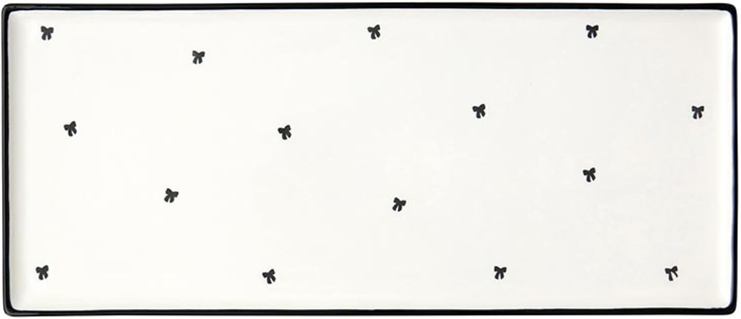 Santa Barbara Design Studio Serving Platter White Rectangular Ceramic Serving Tray, 14″ x 6″, Black Bows