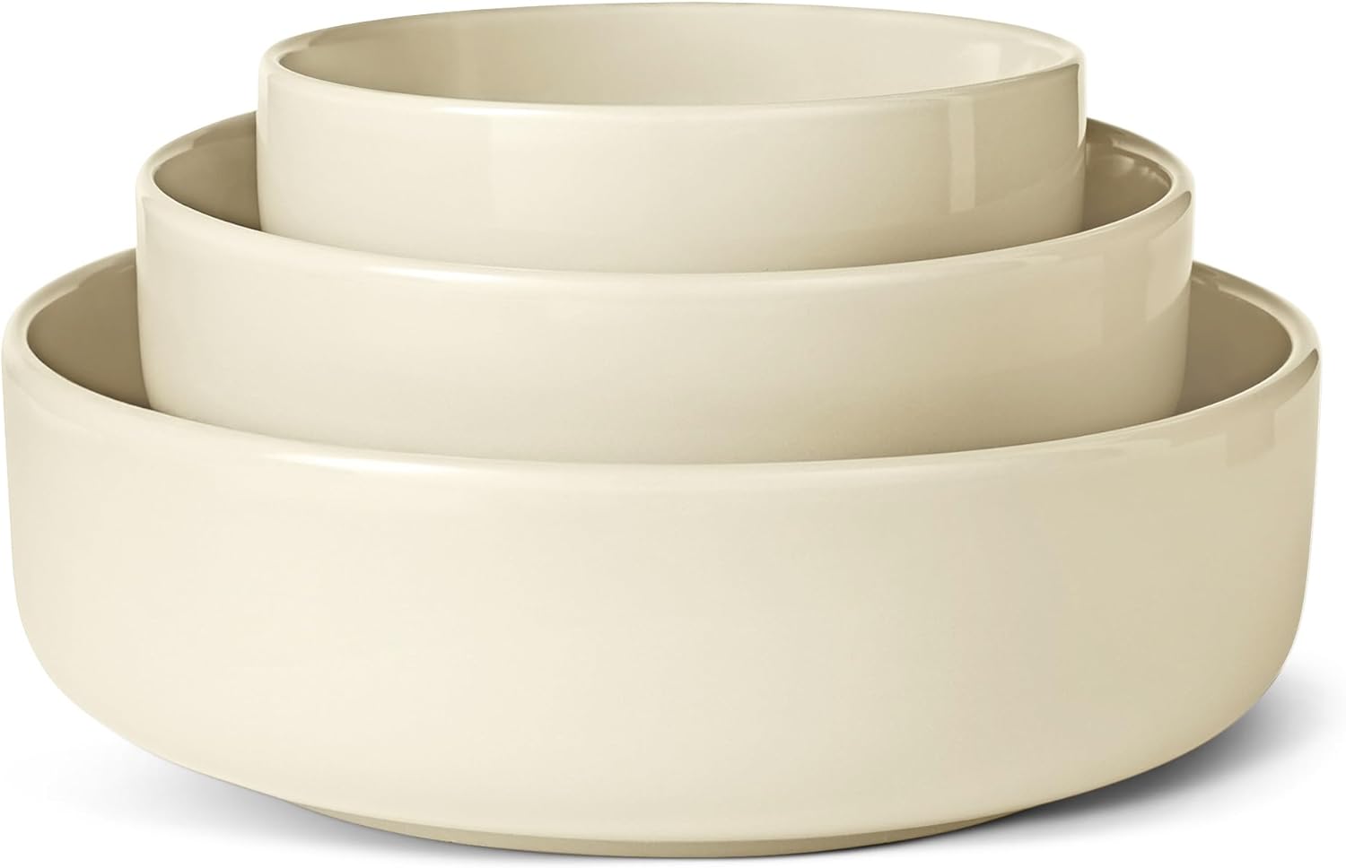 Amazon Basics Glazed Stoneware Serving Bowls, 3-Piece Set, Dishwasher-Safe, Microwave-Safe, Freezer-Safe, Stain-Resistant, Ivory