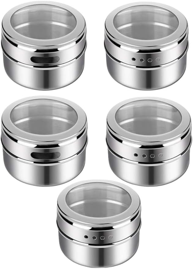 XZJMY 5Pack Magnetic Spice Tins, stainless steel spice container storage box with transparent lid for storing herbs, spices and other seasonings