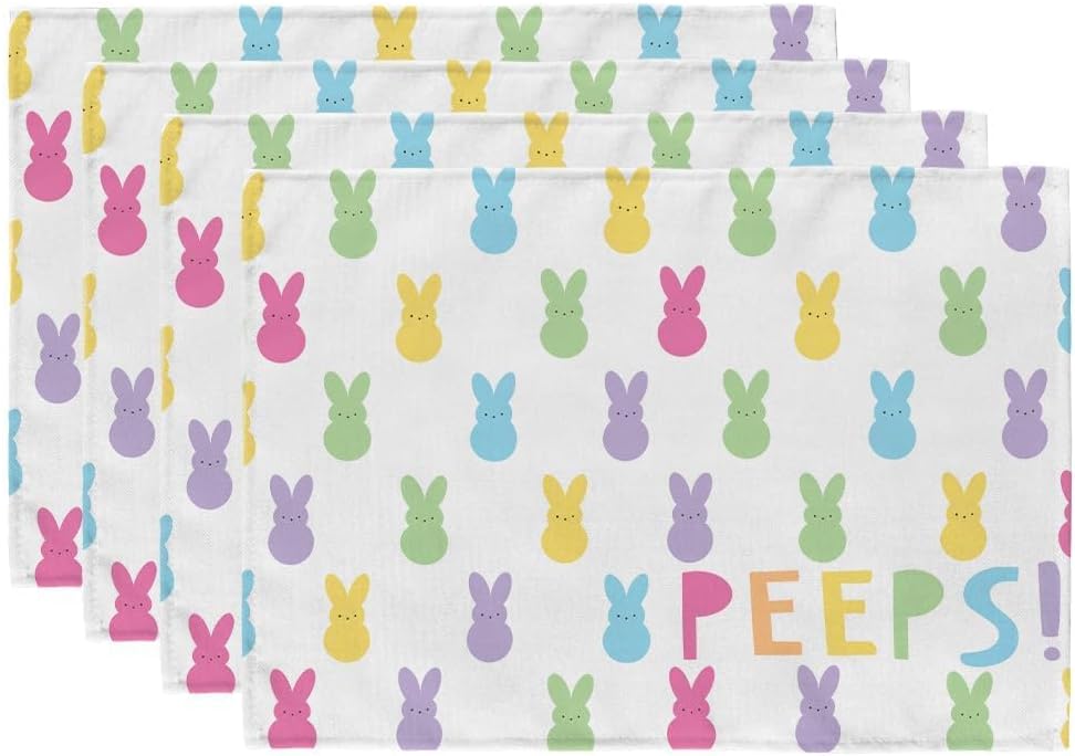 GEEORY Colorful Bunny Easter Placemats 12×18 Inch Set of 4 Peep Sign Spring Table mats Farmhouse Rustic Holiday Kitchen Dining Table Decoration for Indoor Outdoor Dinner Party Décor GP075