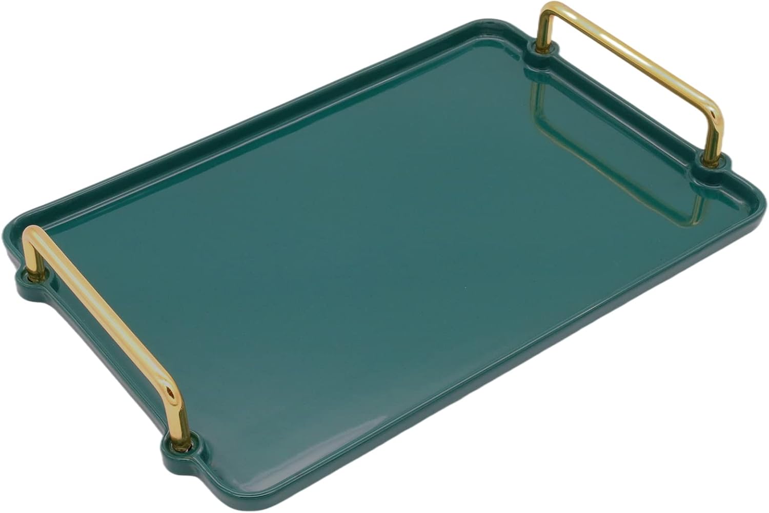 Ceramic Decorative Tray with Golden Metal Handle, ANZUSY Serving Tray Table Tray Rectangle Ottoman Tray Home Decorative for Coffee Table, Living Room, Kitchen -Rectangular Small Green