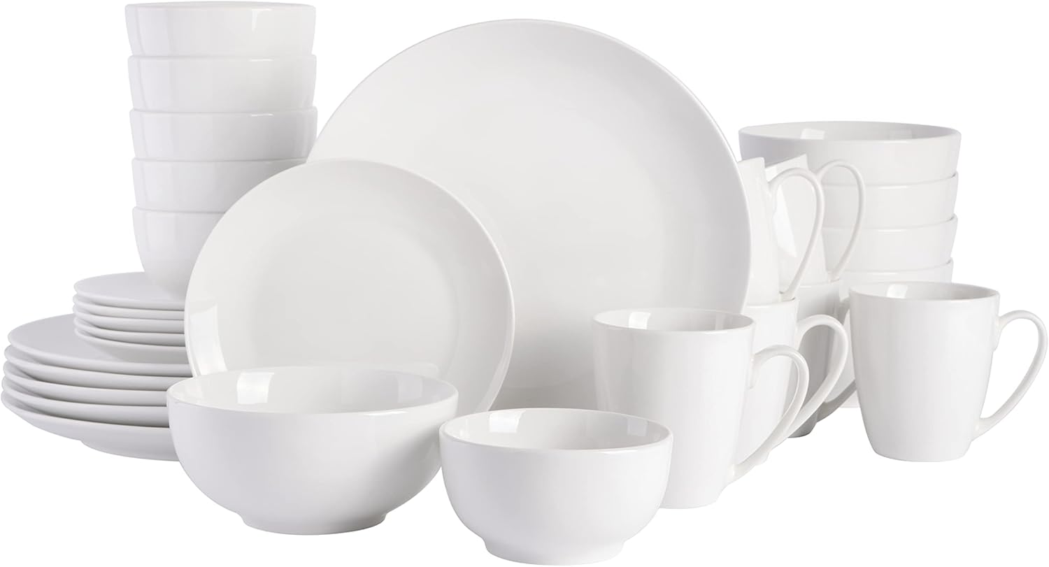 Gibson Home Ogalla 30-Piece Dinnerware Set – Porcelain, Chip & Scratch Resistant, White – Service for 6