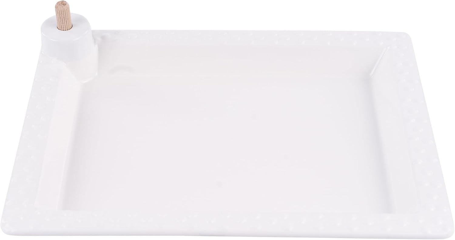 Glory Haus White Serving Tray – 12″ x 9″ Ceramic Rectangular Tray with Peg for Interchangeable Decorative Topper, Trays for Serving Food, Serving Platters and Trays, Serving Platter for Appetizers