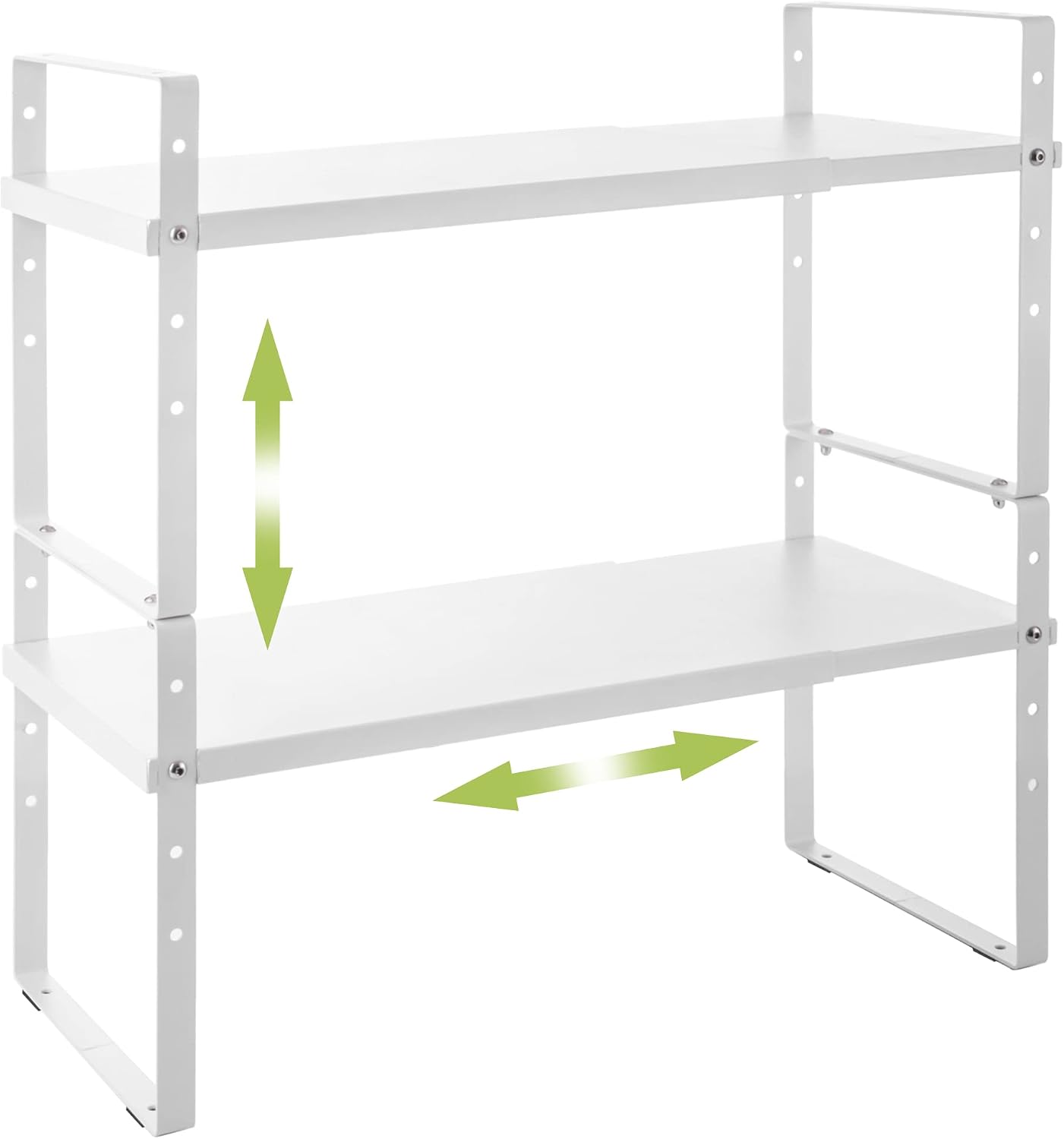 Across-Star Expandable Cabinet Shelf Organizer Rack, Stackable Kitchen Counter Storage Shelves Stand, Adjustable Height Pantry Shelf Spice Rack (White, 2 Pack)