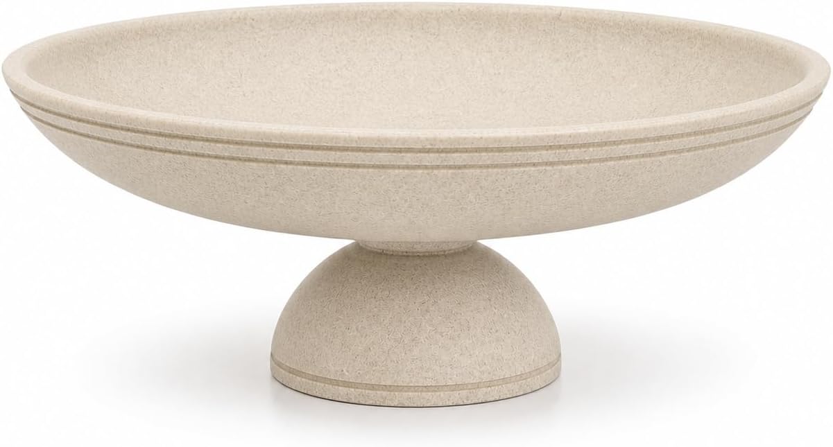 Large Decorative Bowl, Handcrafted Beige Resin Pedestal Centerpiece, Fruit Bowl for Kitchen Counter, Durable Catch-All Dish and Entryway Key Holder, Modern Home Decor, 11.7 in