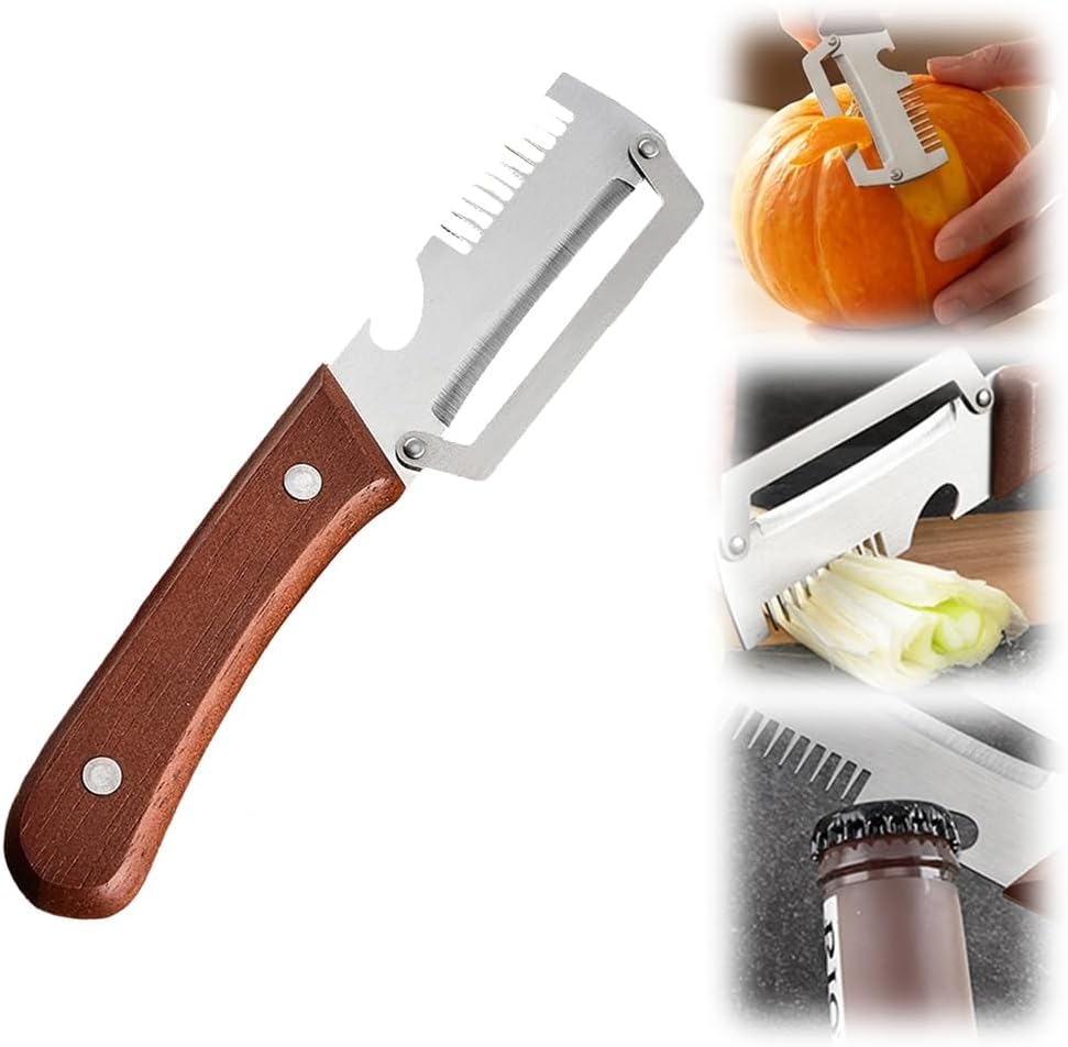Multifunctional Vegetable Peeler with Wooden Handle and Bottle Opener, 2026 New Kitchen Gadgets Tool for Fruit Pumpkin Peeling Potato Carrot Veggie Peeler (1 PCS)