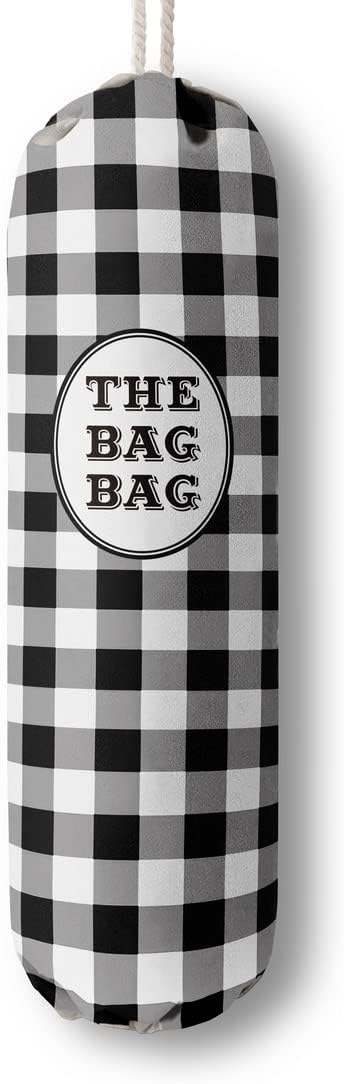 THE BAG BAG Plastic Bag Holder, Black and White Buffalo Check Plaid Grocery Bag Dispenser, Hanging Trash Bag Storage Organizer for Kitchen, Laundry Room, Pantry, Farmhouse Decor, Gifts For Grandma Mom