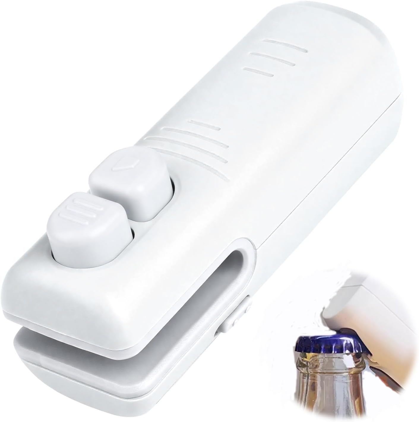3 in 1 Mini Bag Sealer, 2026 Upgraded Rechargeable Bag Cutter and Sealer,Sealing & Cutting and Open Bottle,Portable Snack Plastic Bag Sealing Machine (White)