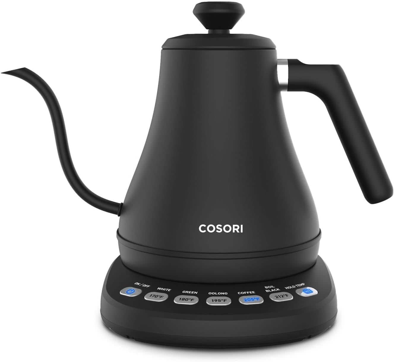 Cosori Gooseneck Electric Kettle with Temperature Control, 0.8L, Black | No Plastic Contact with Water, 5 Presets, 60-Min Keep Warm, Pour Over Coffee & Tea, Stainless Steel Interior, 1200W