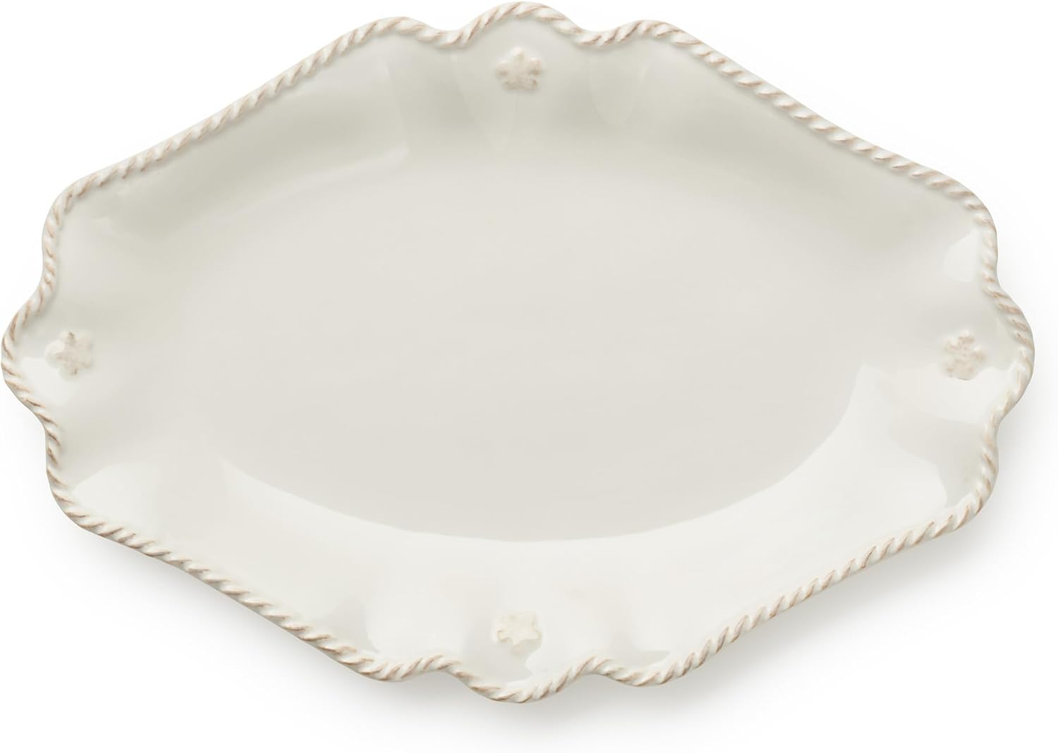 Heritage Scroll Small Oval Platter – 13″ x 8.75″ Ivory Stoneware Serving Tray with Decorative Rim – Elegant Classic Serveware for Entertaining & Everyday Use