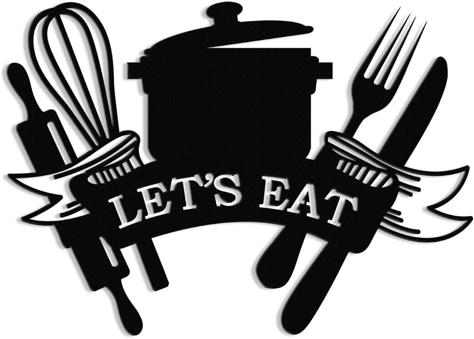 XORT Kitchen Metal Sign, Metal Kitchen Wall Art, Let’s Eat Sign for Home Kitchen Dining Living Room Hanging Plaque Decoration (Black – 14 x 10 inch)