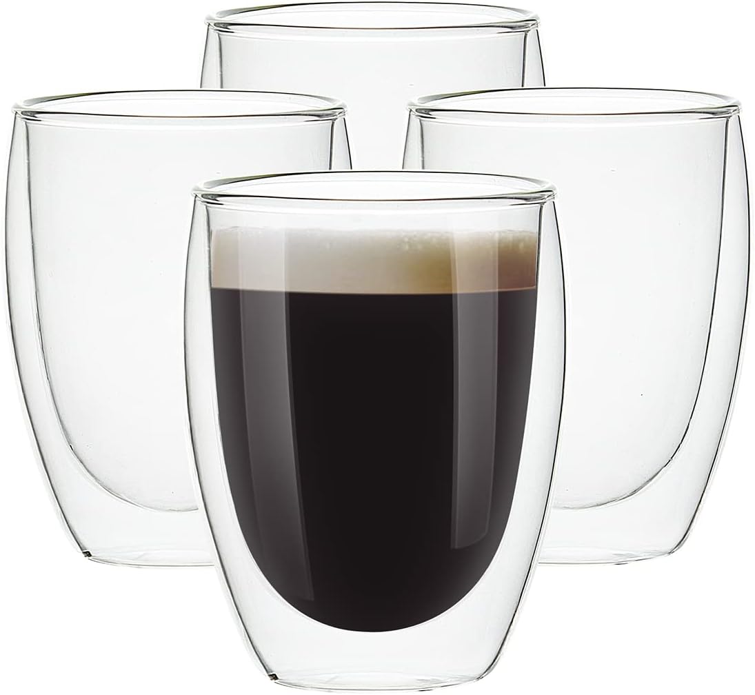 [4-Pack,12Oz] Glass Cups, Double Walled Thermo Espresso Glasses, Insulated Coffee Mugs, Drinking Glasses
