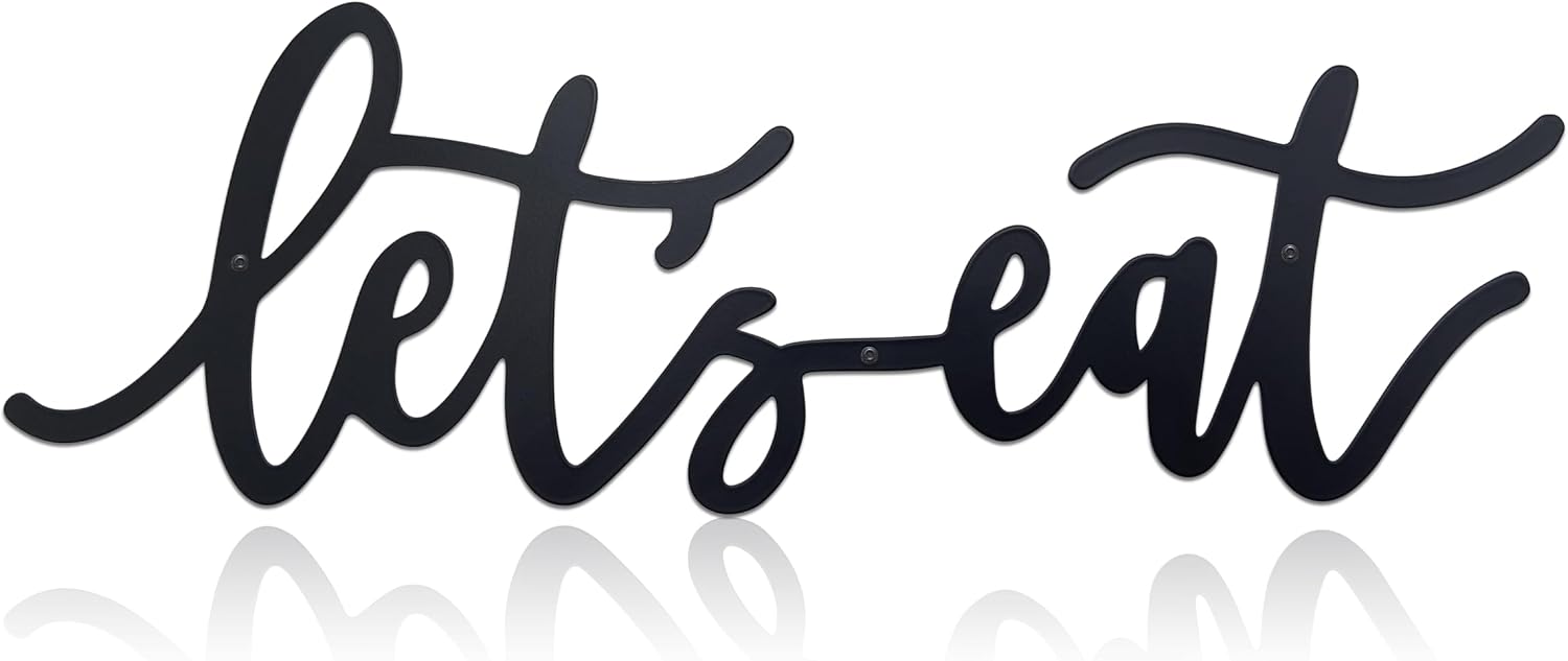 Metal Let’s Eat Sign, Rustic Cutout Eat Signs, Farmhouse Wall Sign, Kitchen Wall Decor for Kitchen Dining Room Living Room Home Cafe Bar Restaurant Decoration(Black)