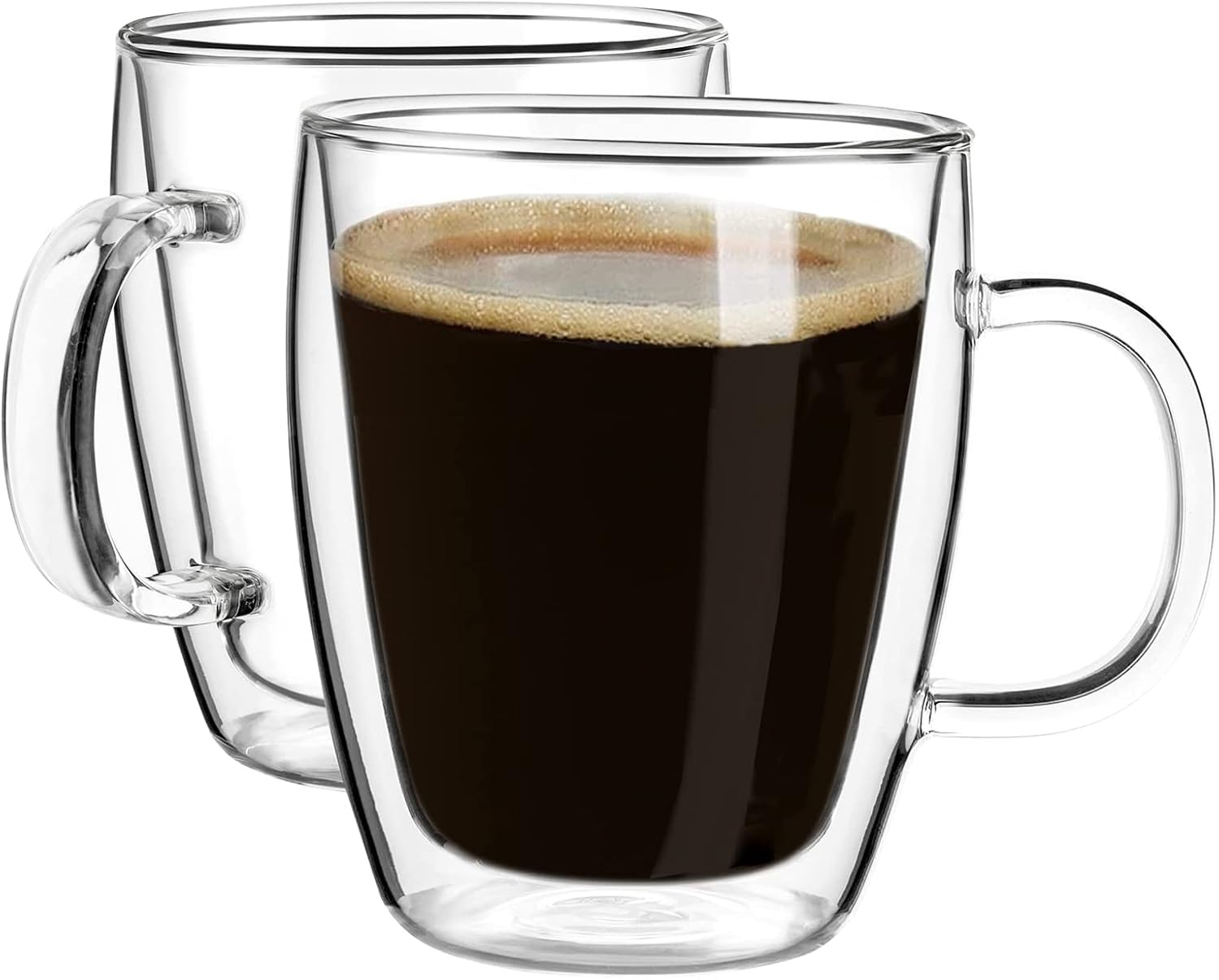 YUNCANG Double Wall Insulated Coffee Mugs, 16 Ounces – Clear Glass, Cappuccino & Latte Cups, Heat Resistant