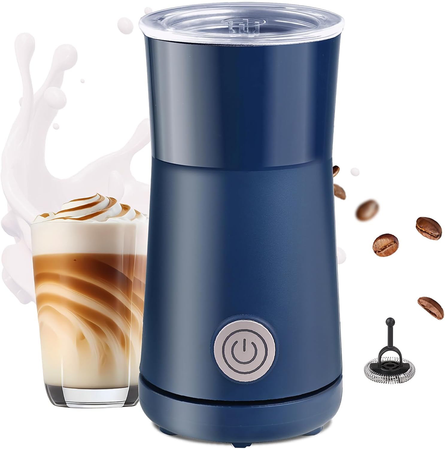 Simple Milk Frother, 2 in 1 Milk Steamer and Frother, Electric Milk Steamer, Milk Warmer and Hot Milk Foam Maker for Latter, Macchiato, Cappuccinos，Blue