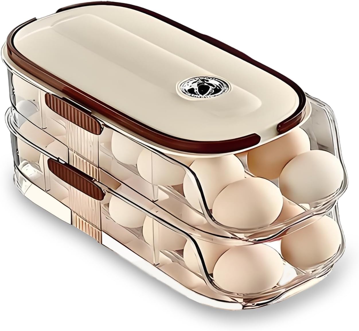 Egg Holder for Fridge with Lid and Handle, Automatic Rolling Egg Container for Refrigerator, Stackable Egg Organizer for Refrigerator, Countertop, Kitchen & Outdoor Use,Pantry Storage, Timed Freshness