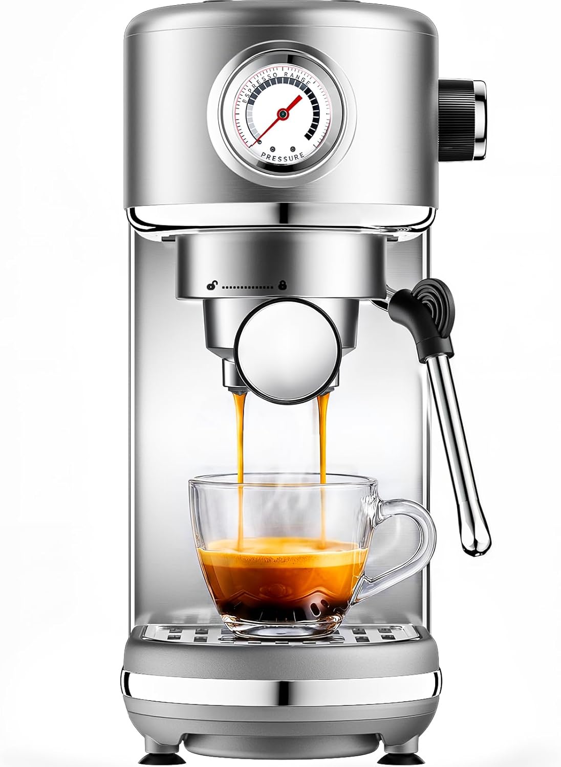 atatix Espresso Machine, 20 Bar Compact Espresso Coffee Machine with Milk Frother, Stainless Steel Coffee Maker with 44oz Removable Water Tank & Fast Heat System for Cappuccino, Latte