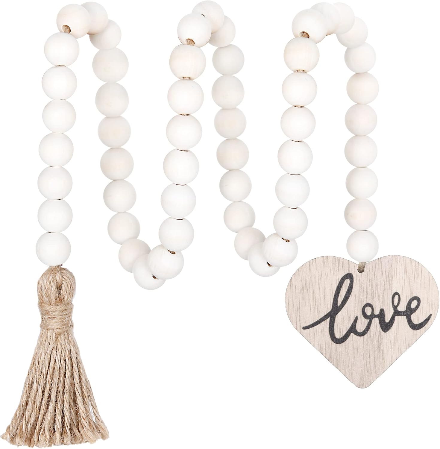 Meplait Love Wooden Bead Garland with Tassel, Decorative Beads Home Decor Farmhouse Tassel Garland Boho Decor for Tiered Tray（38in）