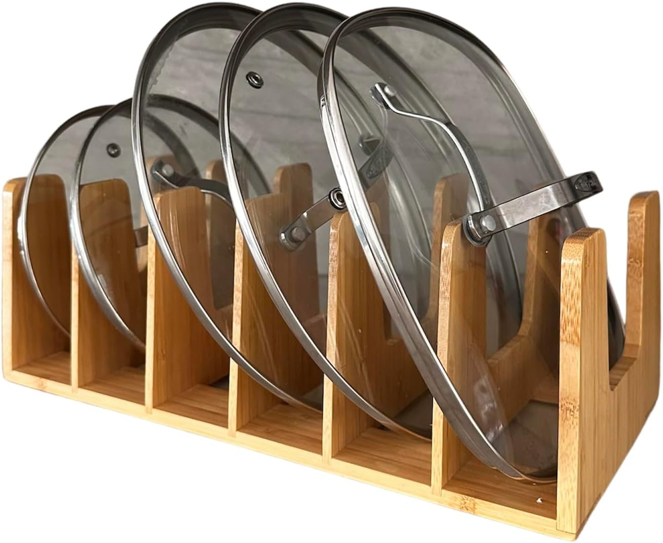 Kitchen Cabinet Organizer – Sturdy Bamboo Pot and Pan Organizer for Inside Cabinet – Multiuse Lid Organizer – Durable & Minimalist Kitchen Cabinet Organizer