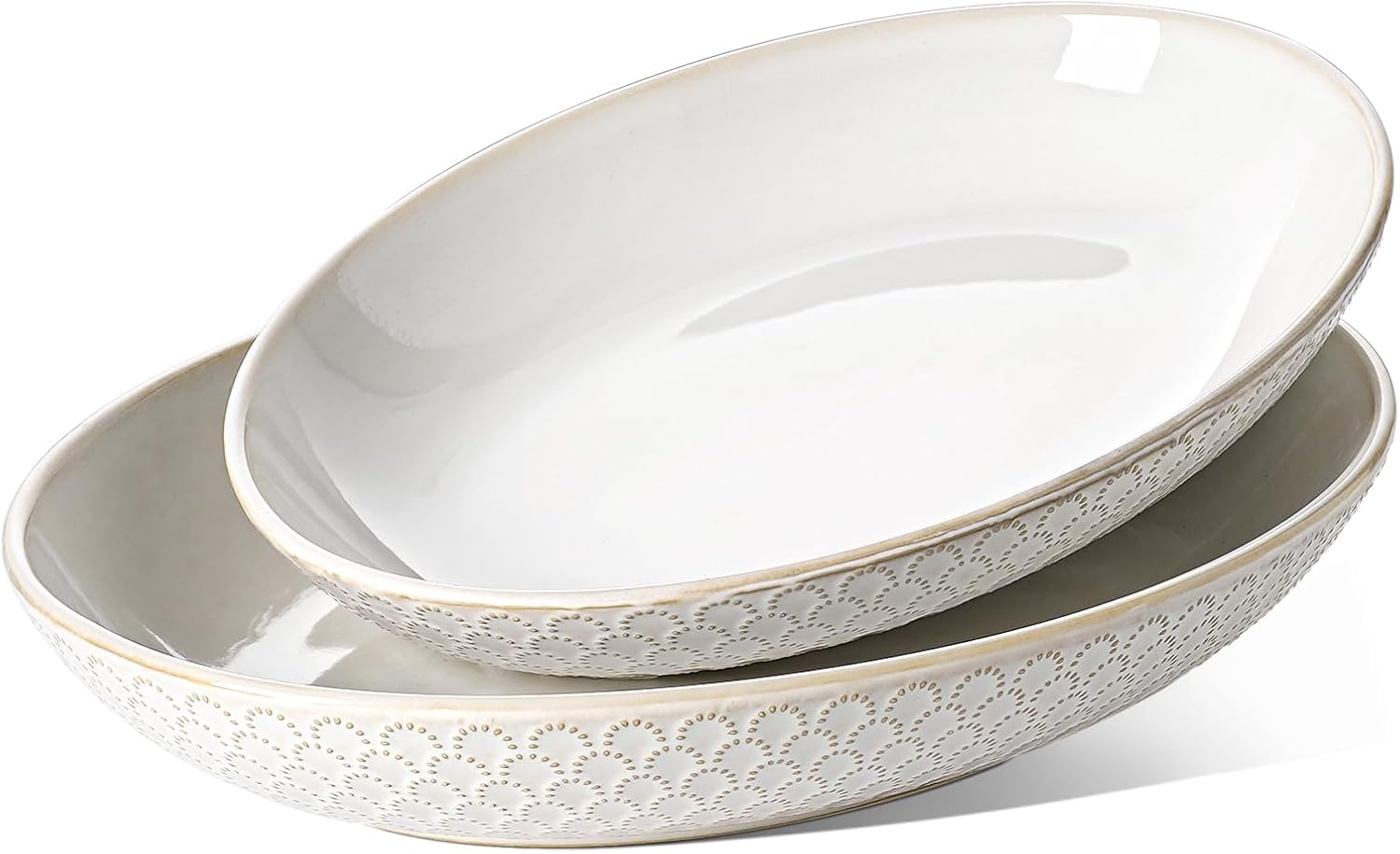 LE TAUCI Ceramic Serving Bowls Set of 2, Large Serving Dishes for Entertaining, 11.8 & 13.7 Inch Oval Serving platter, Salad Fruit Bowl, Pasta Bowls, Microwave & Dishwasher Safe – Arctic White