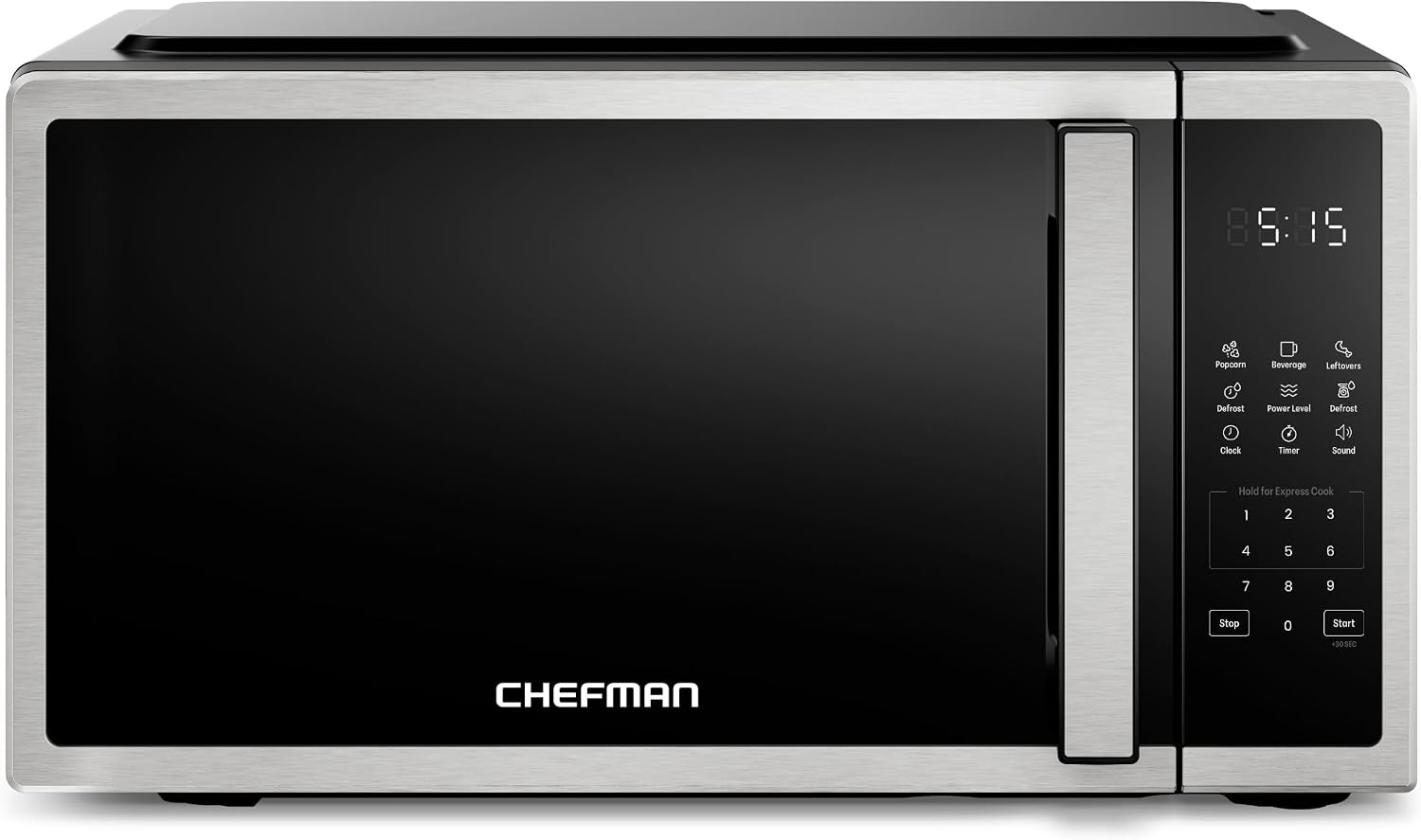 Chefman Compact Countertop Microwave Oven 0.7 Cu. Ft., 700W with 10 Power Levels, 3 Cooking Presets with One-Touch Express Cook, 2 Defrost Settings, Child Safety Lock, & Mute Button – Stainless Steel