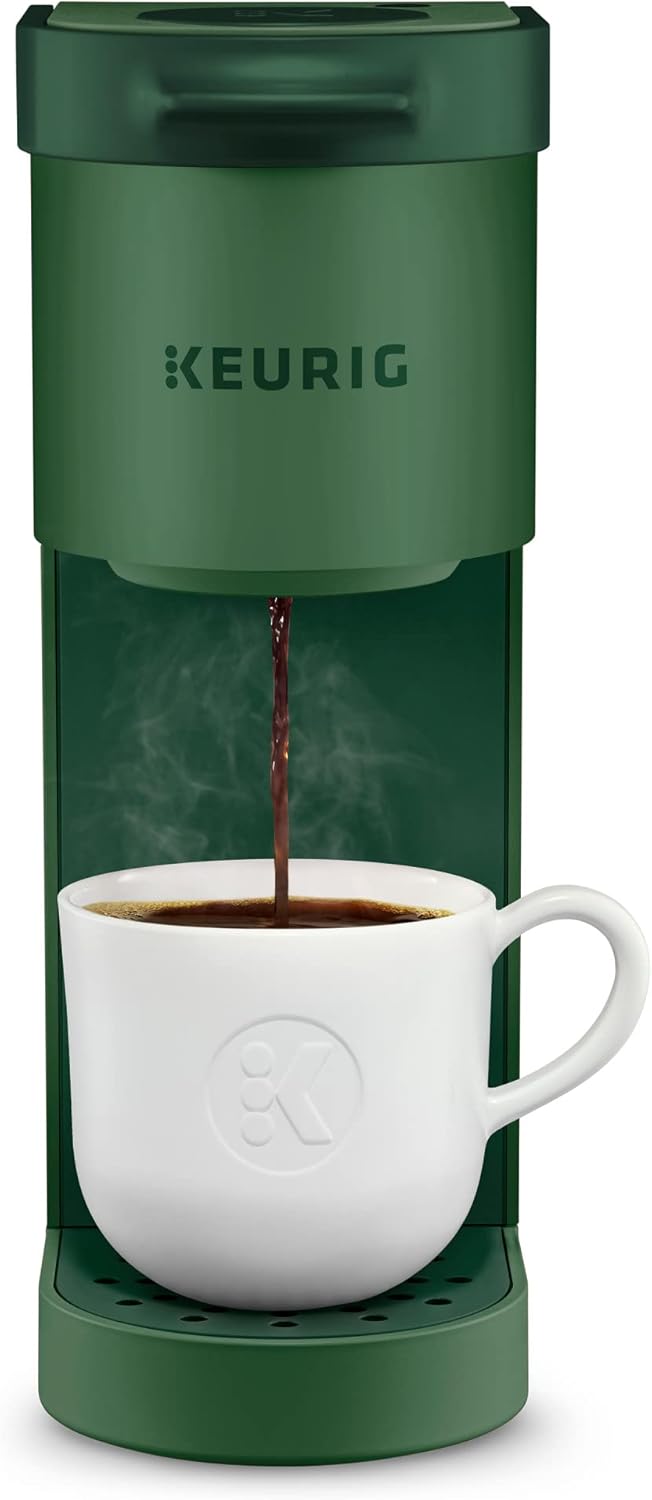 Keurig K-Mini Single Serve K-Cup Pod Coffee Maker, 6 to 12oz Brew size, with Cord Storage, Perfect for Small Spaces, Evergreen | Compact under 5 Wide, Cord Storage, Removable Drip Tray Fits 7 Travel Mug, Auto-Off 90 Second, K-Cup Compatible