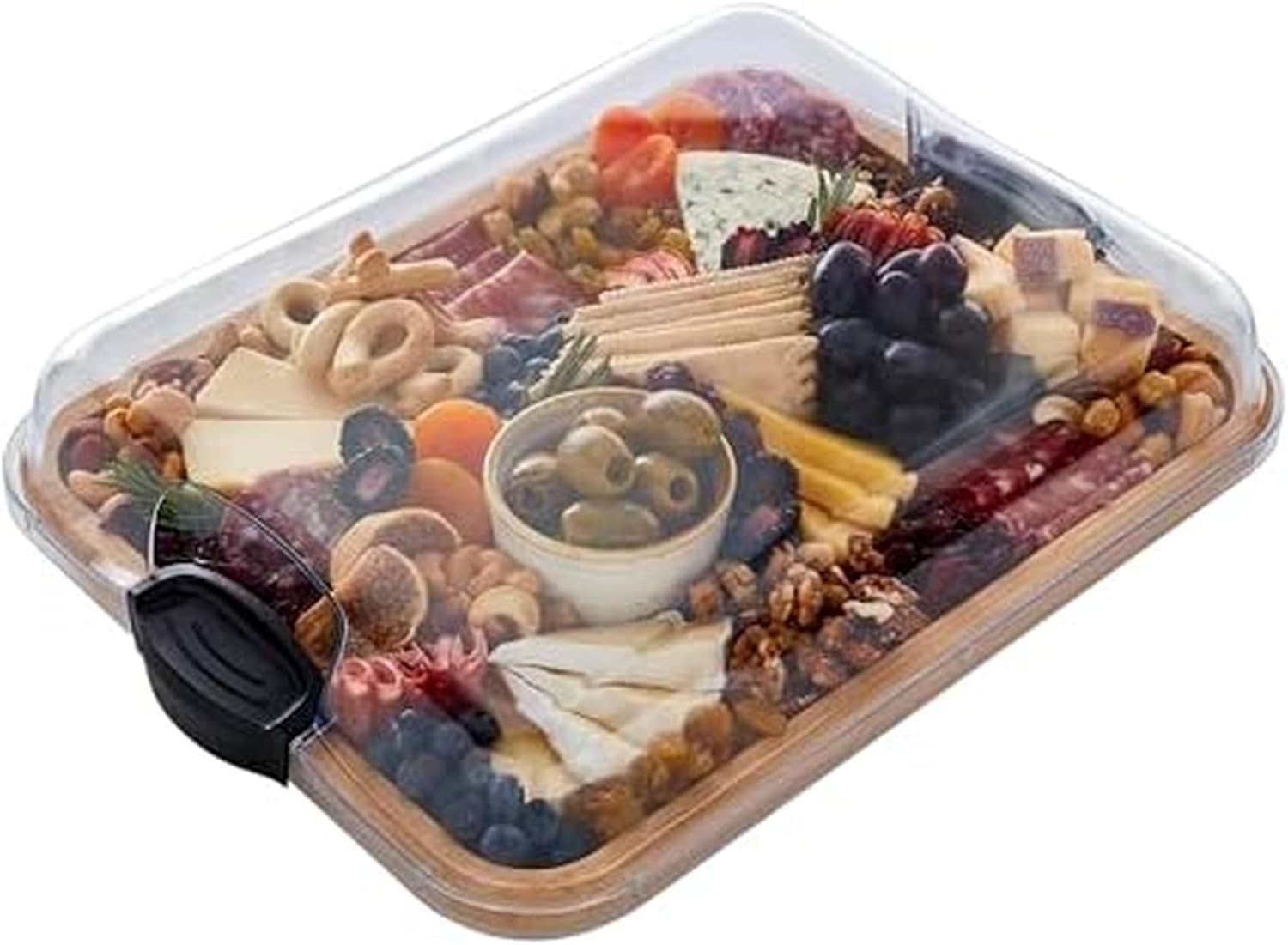 Farberware Bamboo Cutting Board with Clear Locking Lid, 11×14 Inch Charcuterie Board with Handles – Reversible Serving Board for Cheese, Meats, Snacks and More