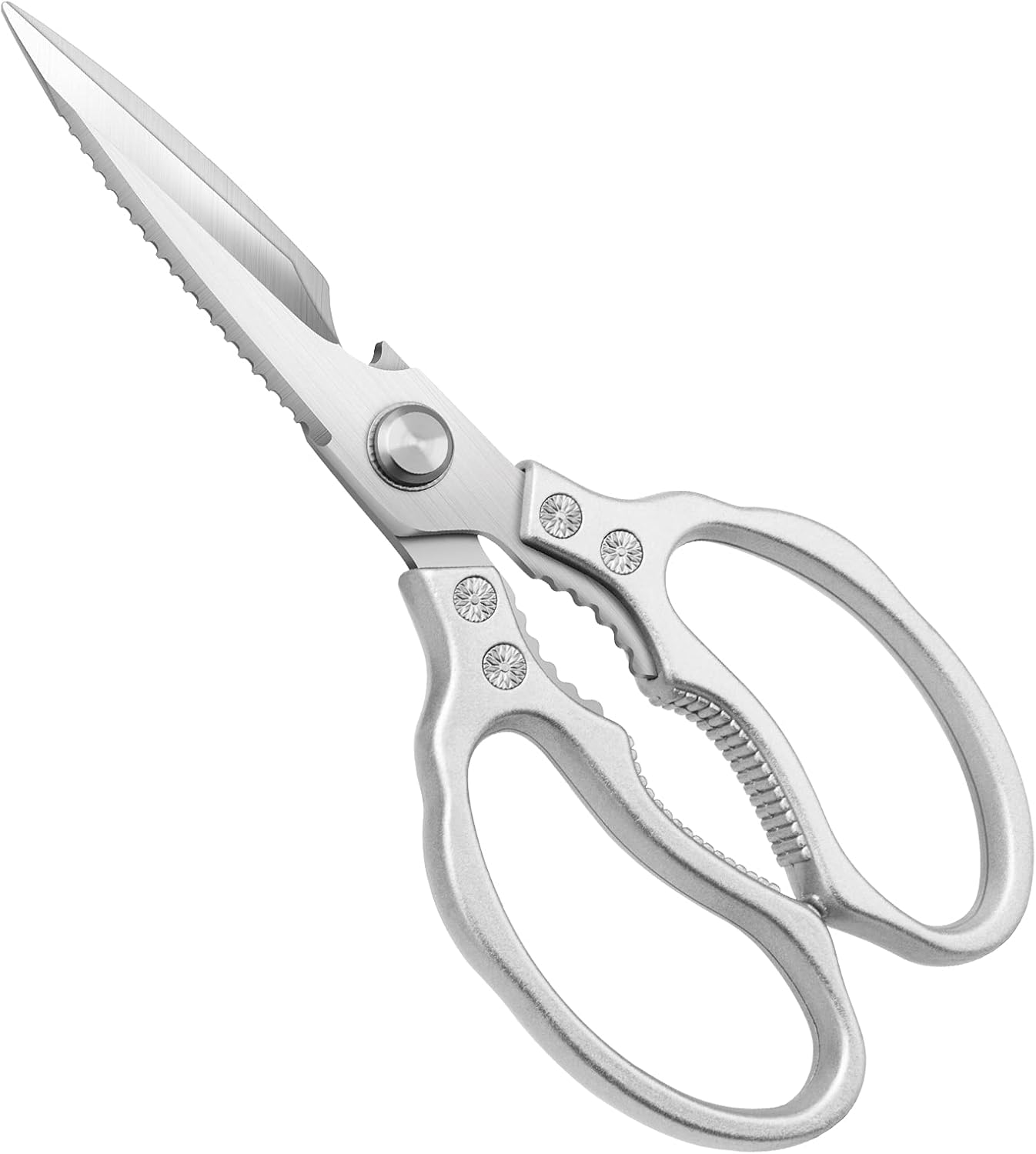 CGBE Kitchen Scissors, Multi-Purpose Kitchen Shears, Heavy Duty Dishwasher Safe Food Scissors for Chicken, Poultry, Fish, Meat & Herbs with Non-Slip Grips – Sliver