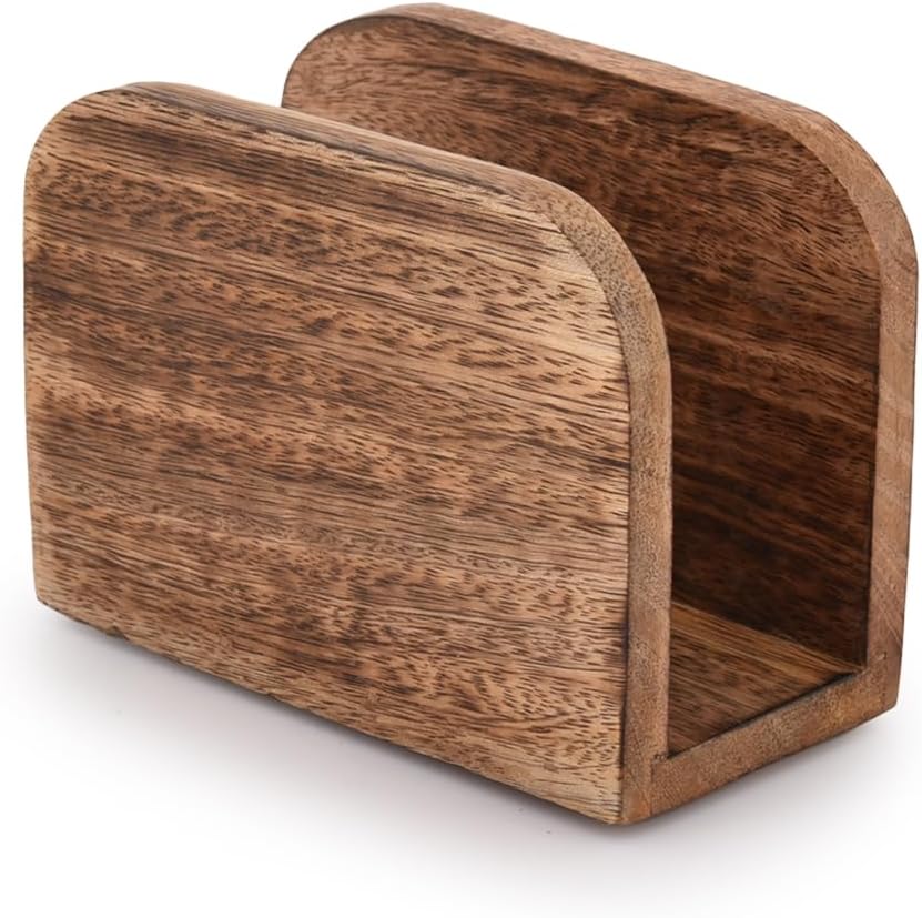 Samhita Burning Finish Mango Wood Napkin Holders For Kitchen Upright Paper Napkin Storage Dispenser House, Party, Restaurant, Hotel, Cafe, Bar (5.5″x 2.5″x 4″)