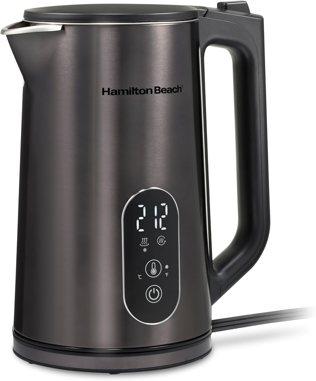 Hamilton Beach Digital 1.7L Electric Tea Kettle, Water Boiler & Heater | Fast Boiling 1500 Watts |Temp Control + 5 Presets | BPA Free | Cordless Serving | Auto-Shutoff & Boil-Dry Protection | Black