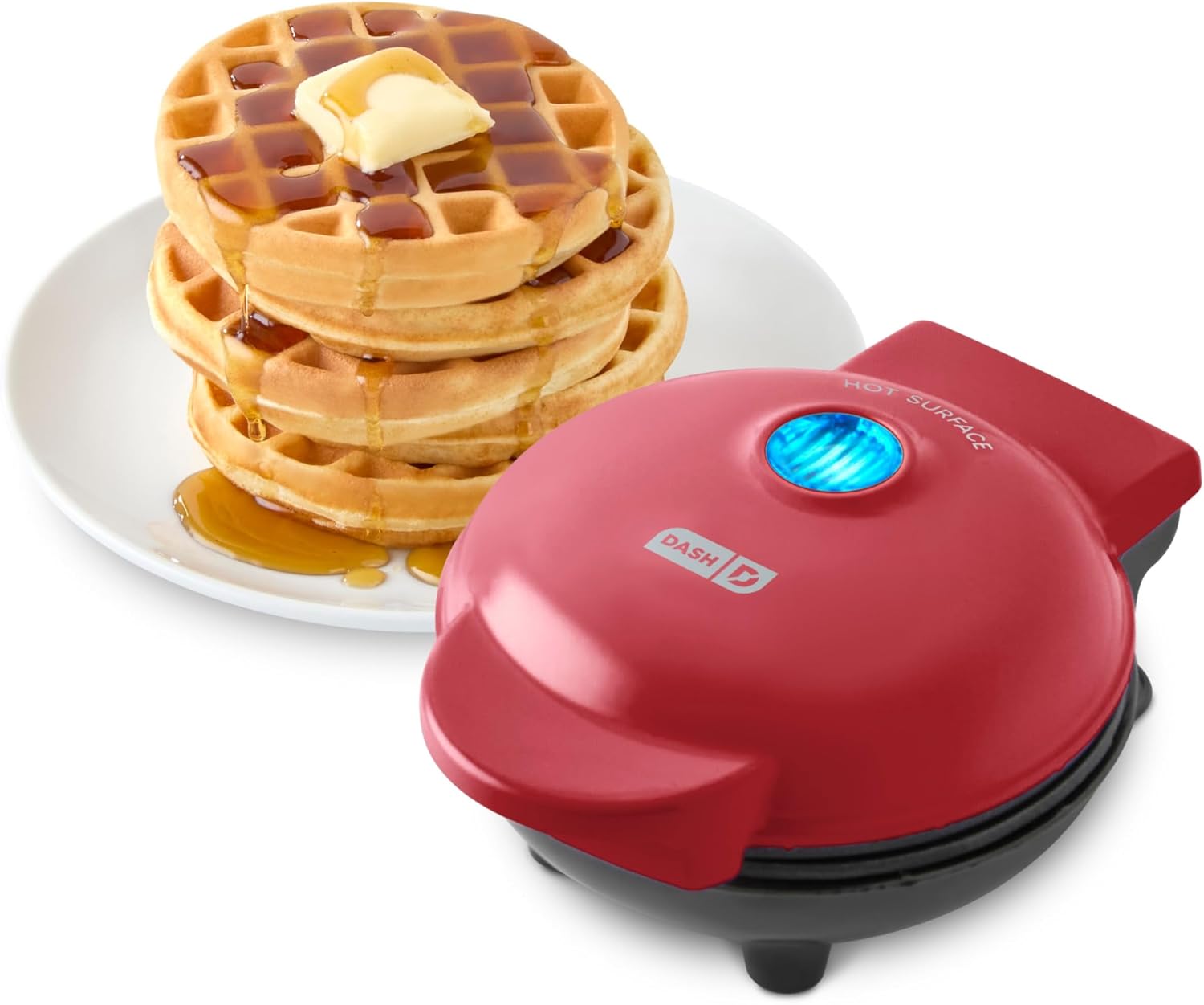 Dash Mini Waffle Maker- Compact Electric Iron for Creative Homemade Treats – Nonstick Surface – Easy-to-Clean – Perfect for Kids & Families – Red