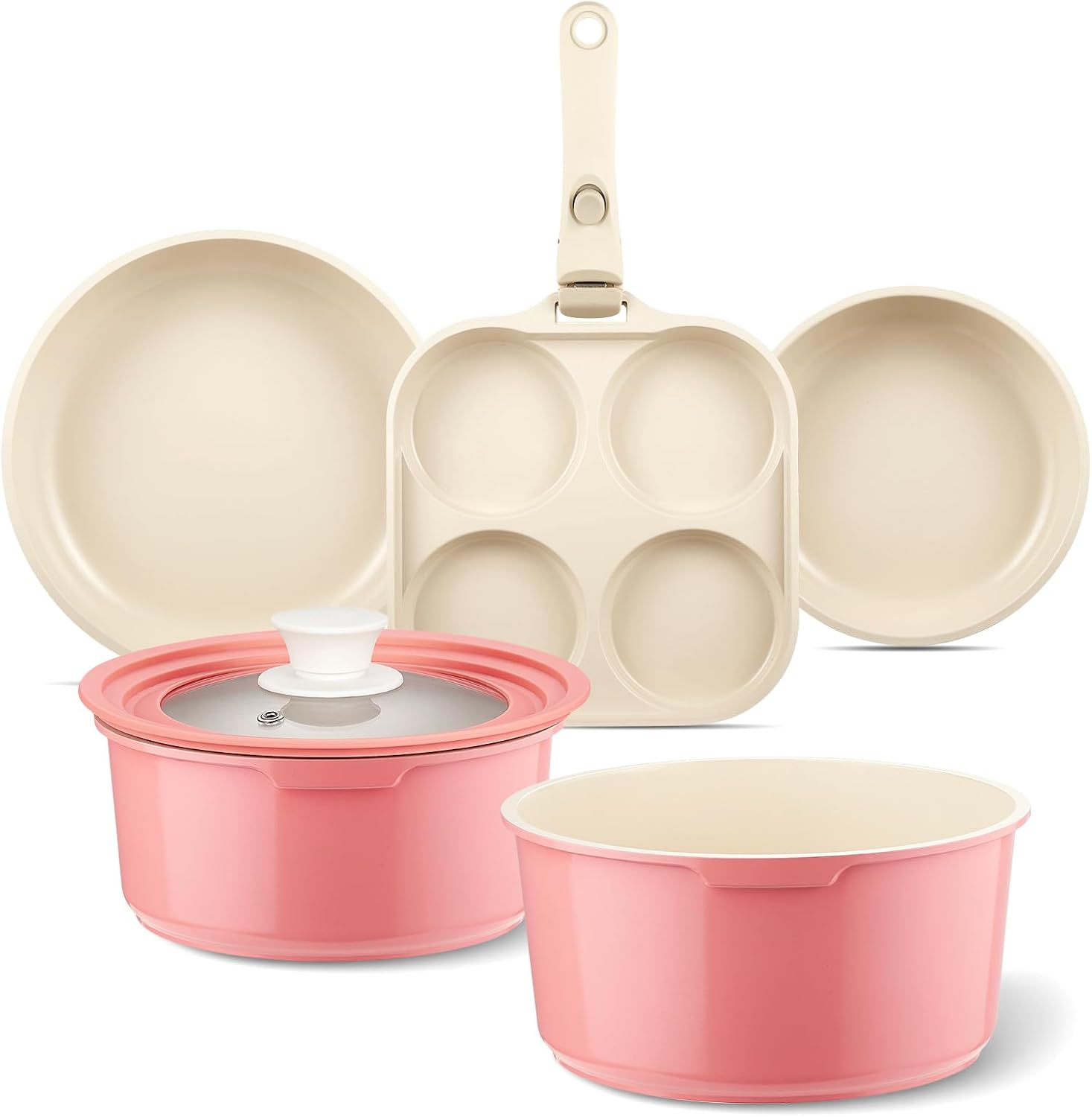 Ceramic Pots and Pans Set Non Stick, 7 Pcs Nonstick Cookware Set with Detachable Handle RV Camping Induction Kitchen Cookware Set Non Stick, PFAS PFOA & PTFE Free
