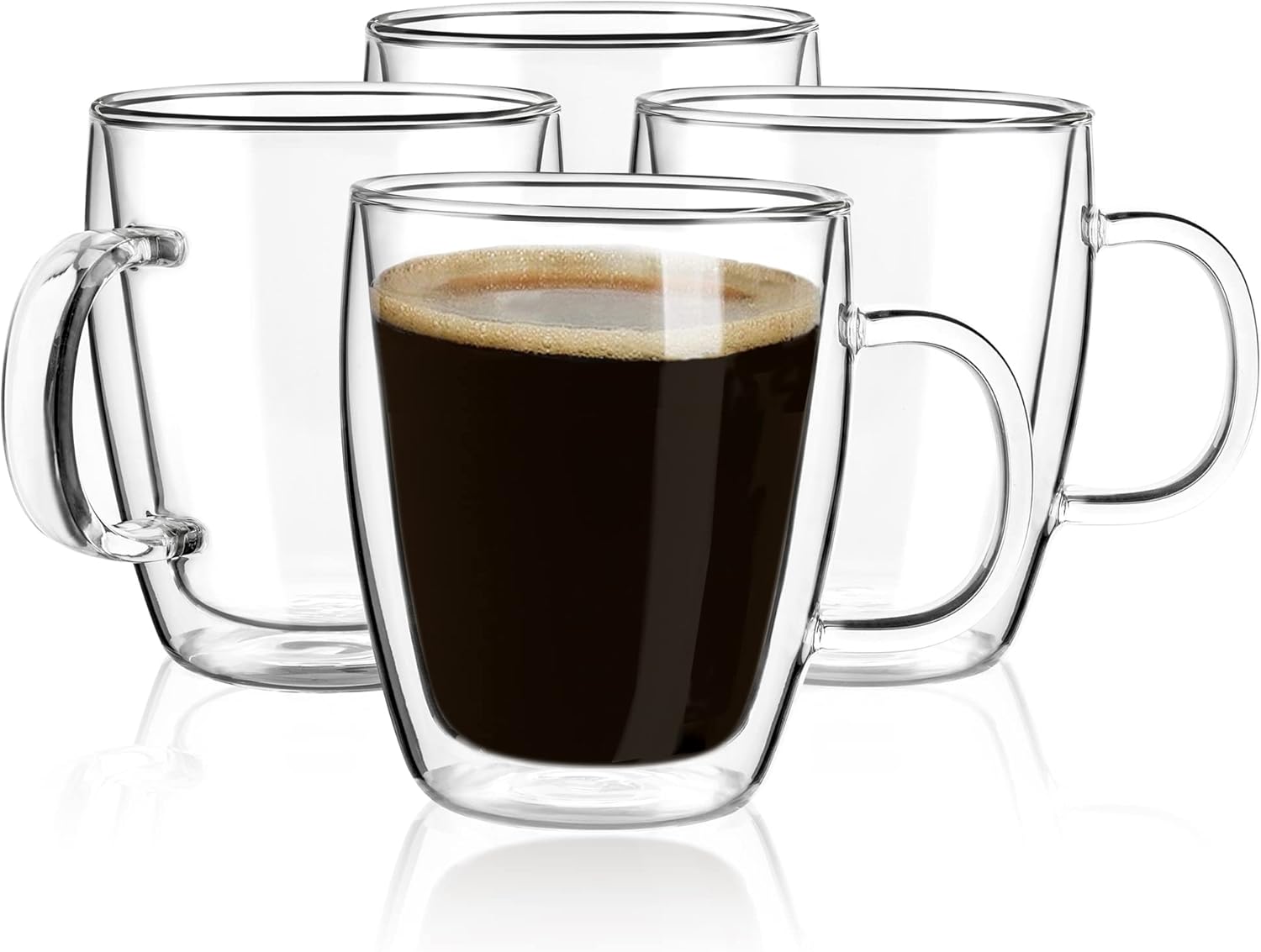YUNCANG Double Wall Coffee Mugs, (4-Pcak) 16 Ounces-Clear Glass Cups with Handle,lnsulated,Cappuccino,Tea,Latte Cups,Beverage Glasses Heat Resistant