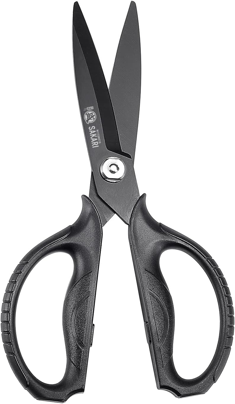 MITSUMOTO SAKARI Detachable Poultry Shears, Kitchen Scissors | Titanium-Plated Serrated Blades, Poultry Joints and Meat Prep, Seafood and Herb Cutting, Non-Slip Handle