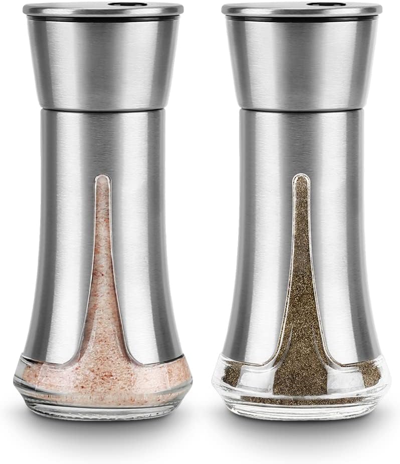 Salt and Pepper Shakers by Aelga – Salt Shaker with Adjustable Pour Holes for Himalayan, Kosher