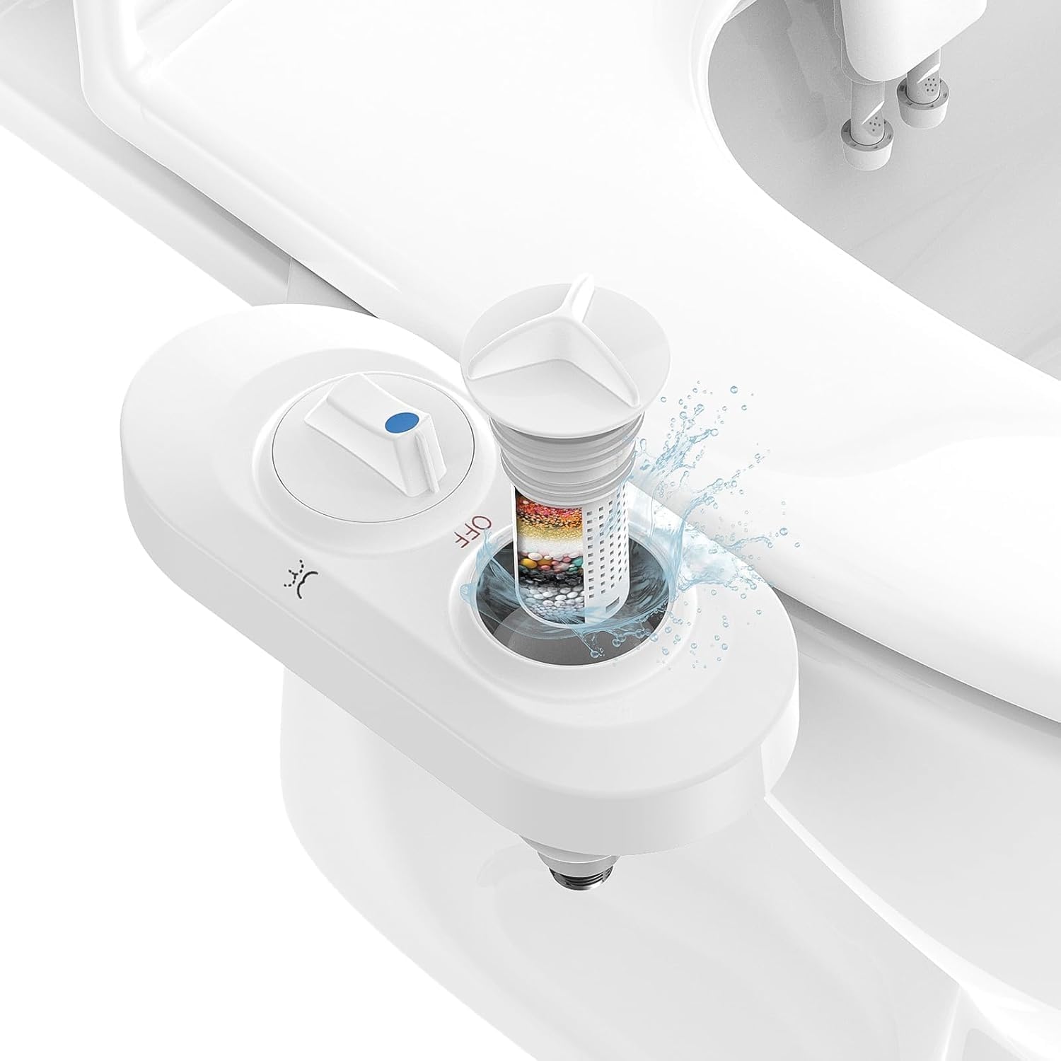 Bidet Attachment for Toilet Seat with Efficient Filter Element, Ultra-Slim Non-Electric Bidet, Posterior&Feminine Wash-(Retractable Dual Nozzles)，Adjustable Fresh Cold Water Pressure (White)